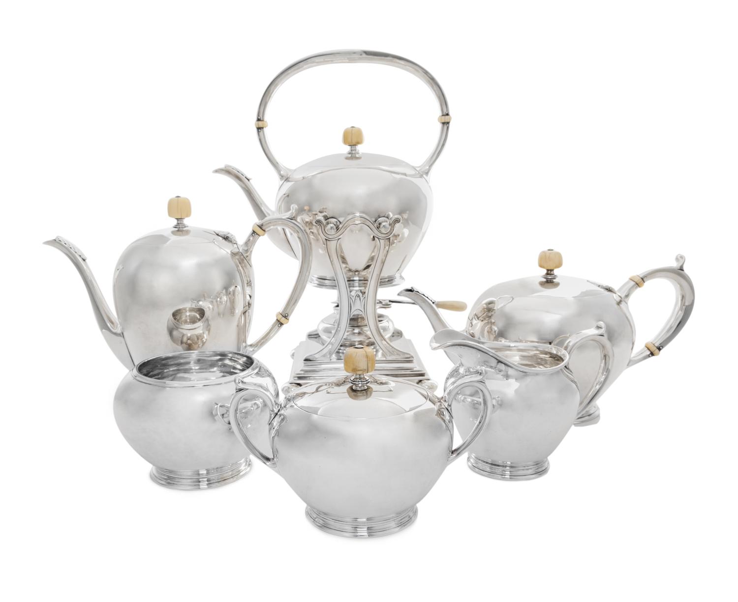 An American Silver Six-Piece Tea and Coffee Service, Herbert A. Taylor & Arthur Hartwell for Arthur Stone, Gardner, MA, Early 20th Cent
