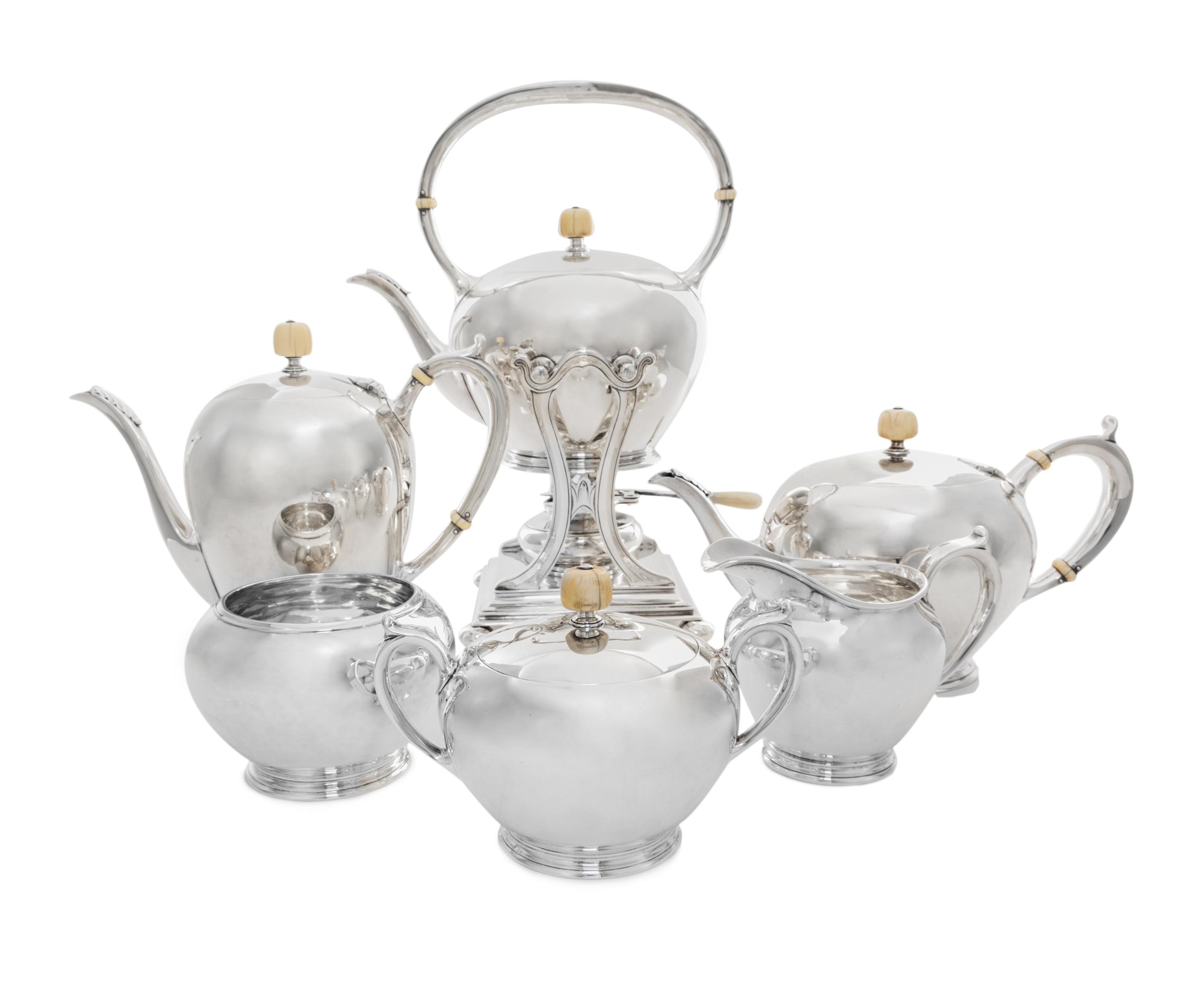 An American Silver Six-Piece Tea and Coffee Service, Herbert A. Taylor & Arthur Hartwell for Arthur Stone, Gardner, MA, Early 20th Cent