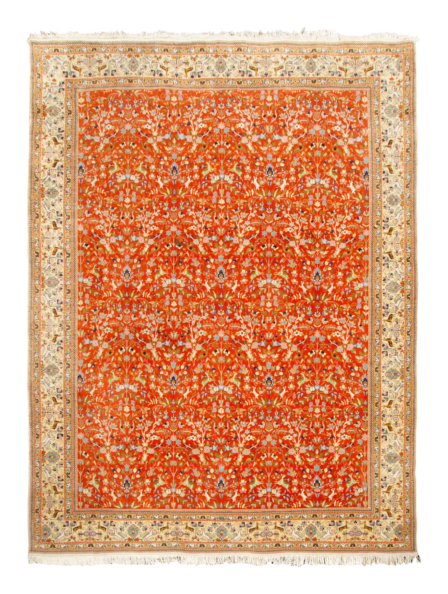 A Tabriz Hunting Design Border Wool Rug