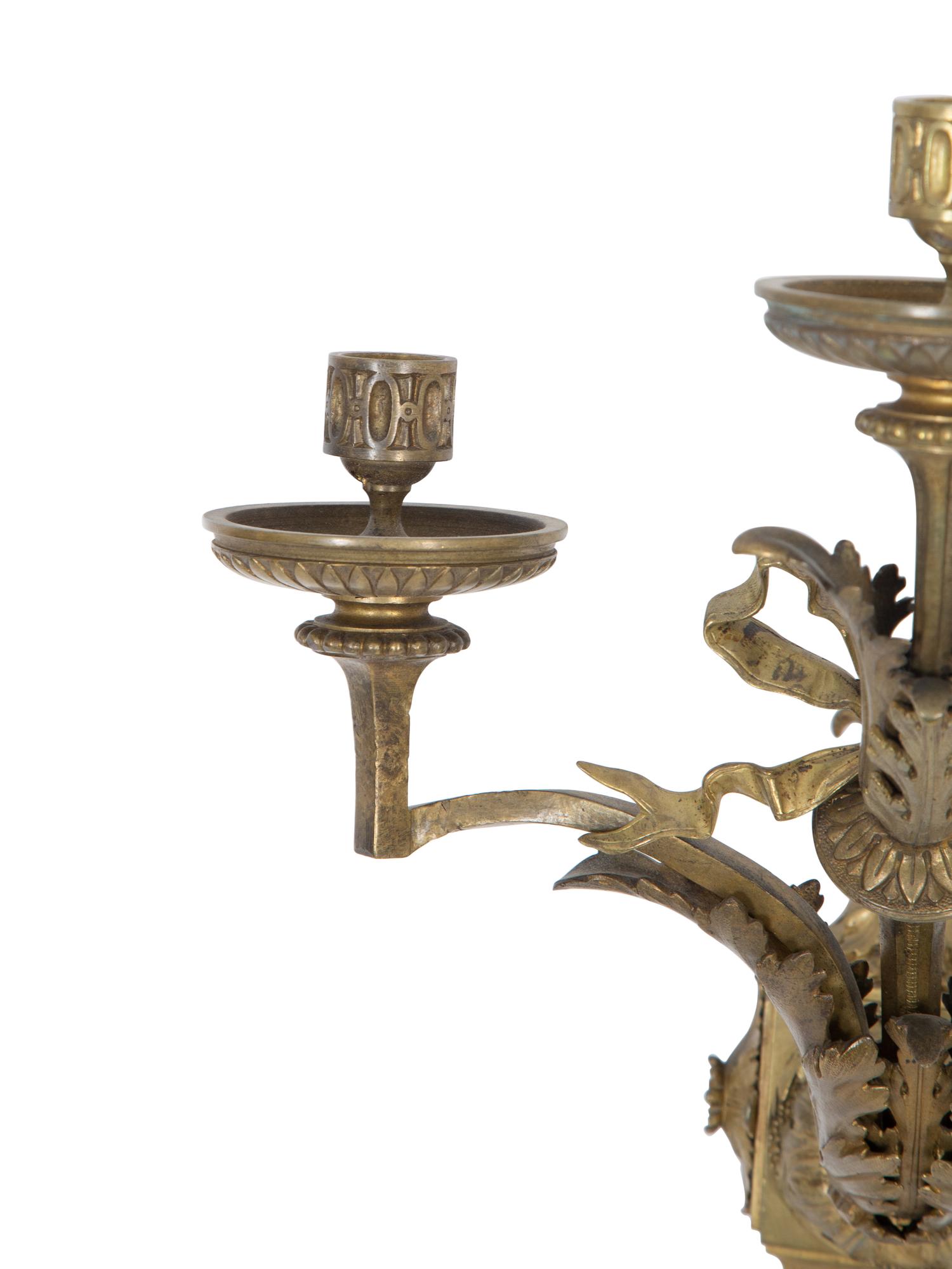 A Pair of Empire Style Gilt Bronze Three-Light Sconces