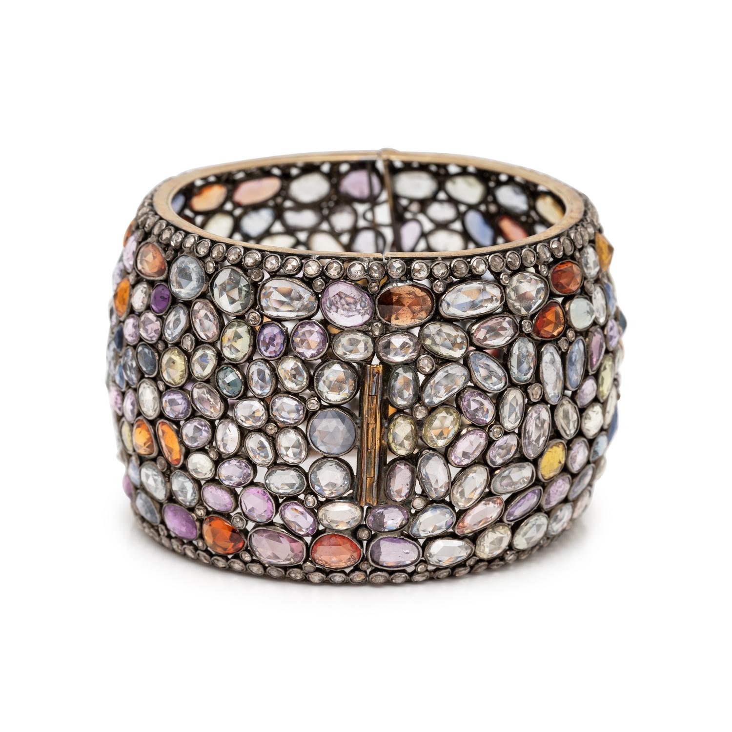 MULTICOLOR SAPPHIRE AND DIAMOND BANGLE BRACELET