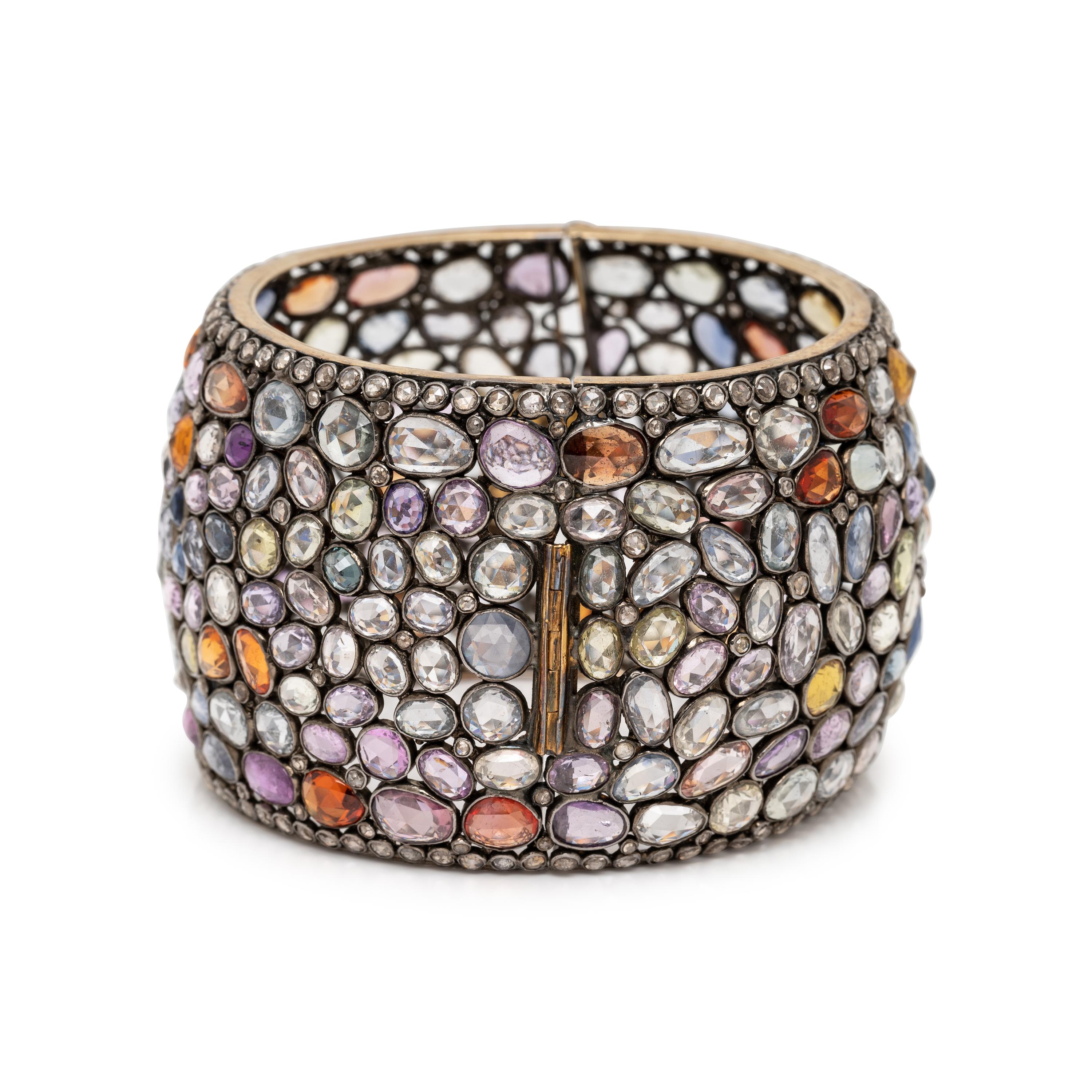 MULTICOLOR SAPPHIRE AND DIAMOND BANGLE BRACELET
