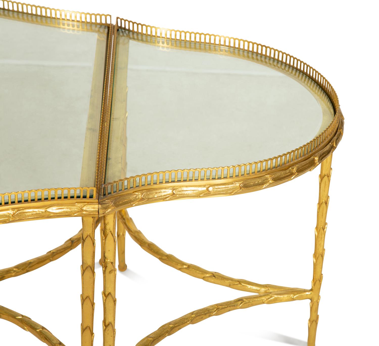 A French Three-Part Gilt Metal and Glass Coffee Table