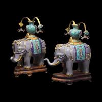 A Pair of Large Chinese Cloisonne Enamel Elephants, 20th Century 近代 掐絲琺瑯太平有象一對