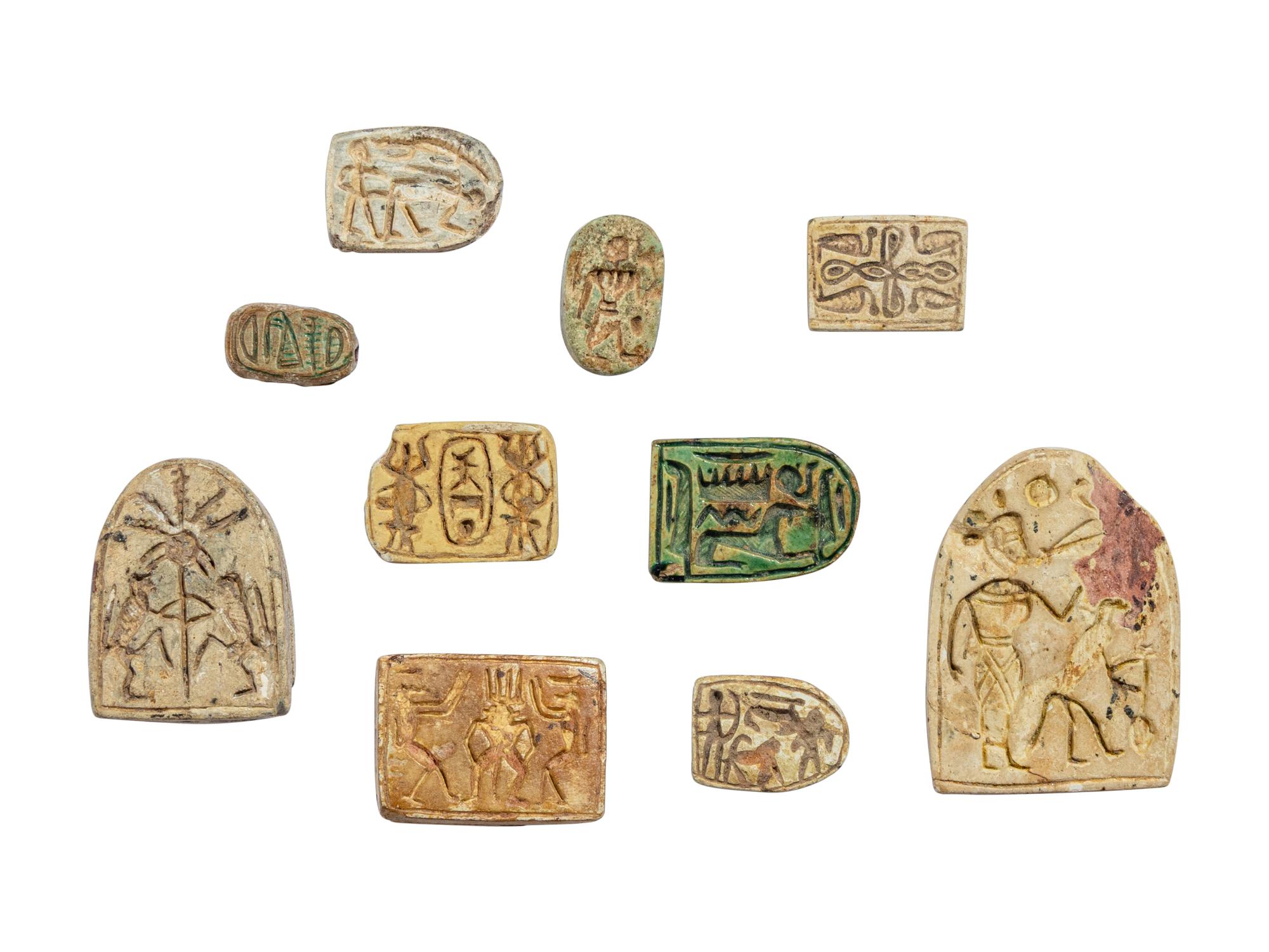 Ten Egyptian Faience Fish Beads with Hieroglyphs