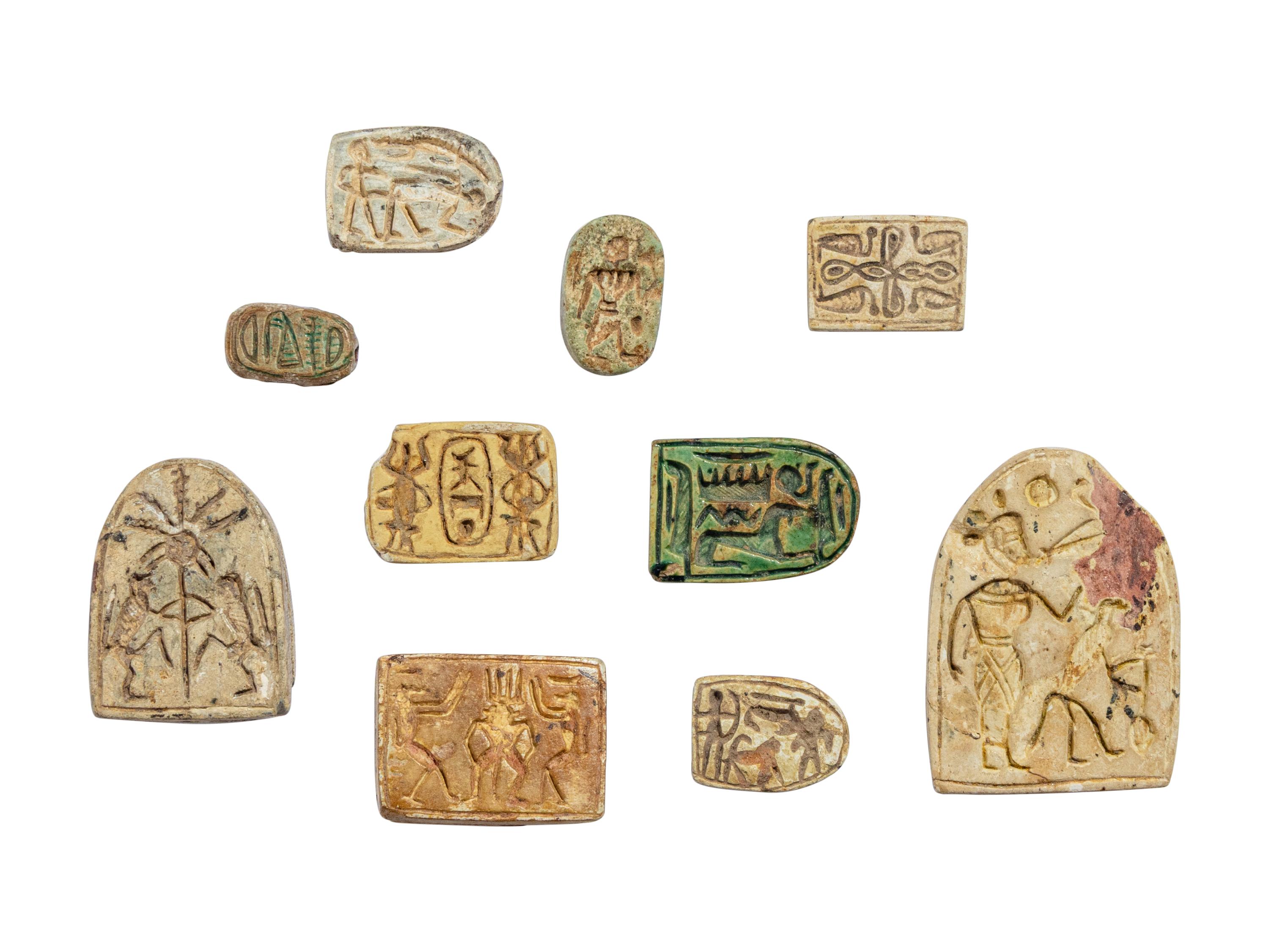 Ten Egyptian Faience Fish Beads with Hieroglyphs