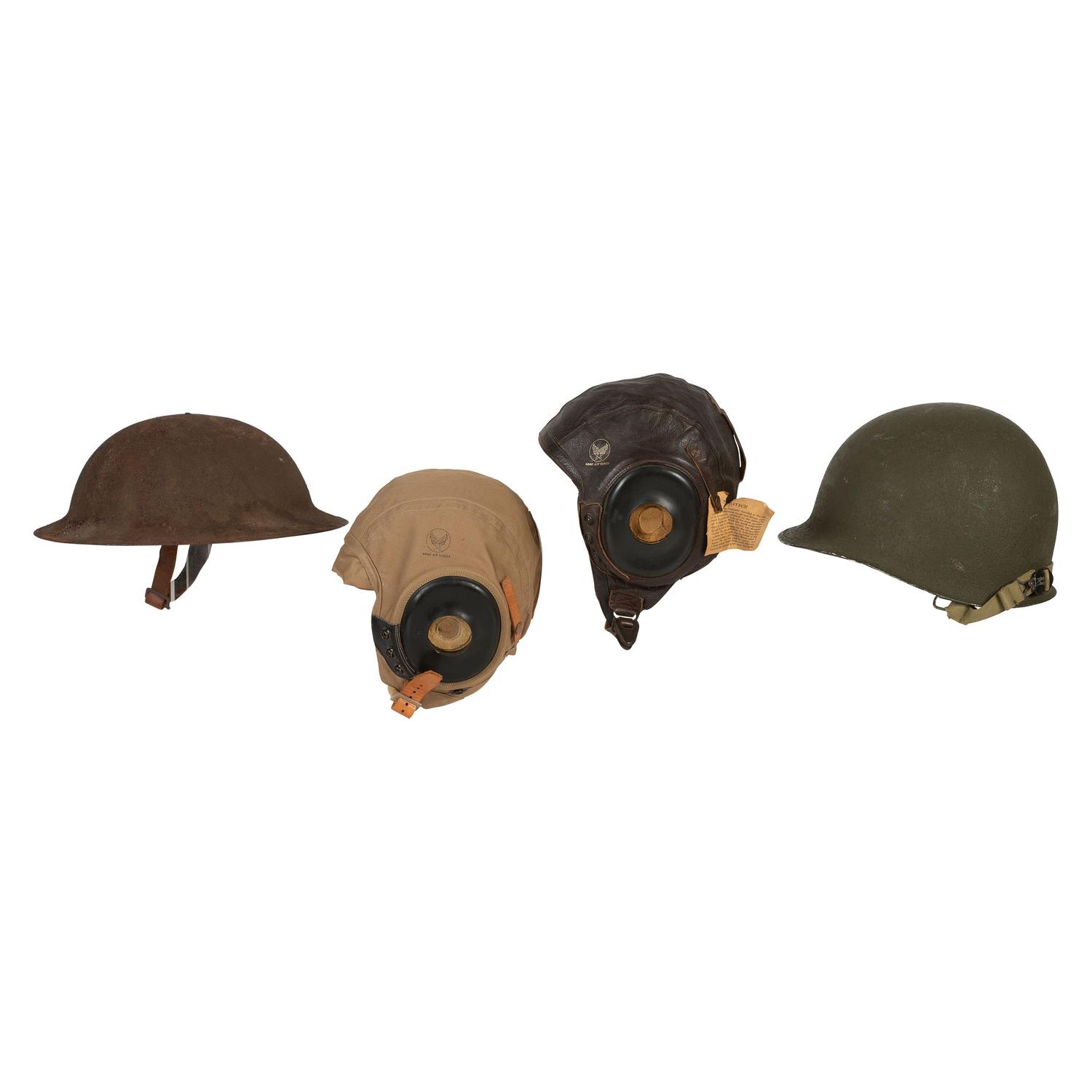 Lot of American World War Era Helmets and 48-star flag