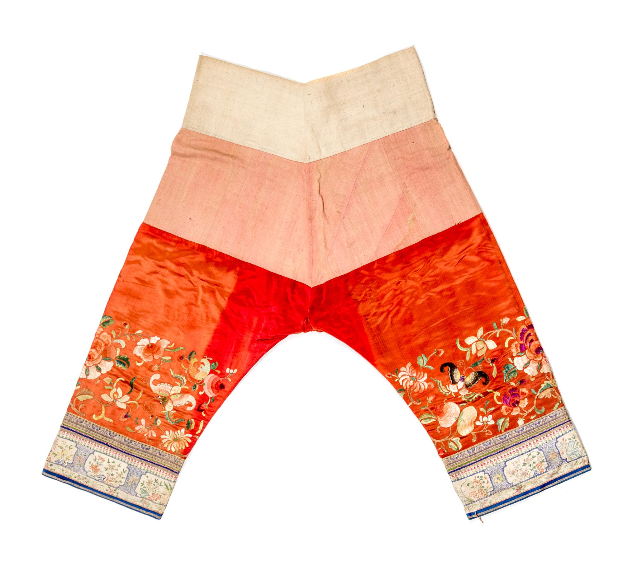 A Pair of Chinese Embroidered Silk Trousers