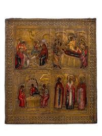A Russian Quatrepartite Icon Depicting The Life of the Virgin — 19TH CENTURY