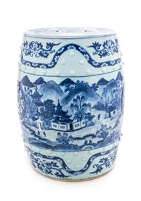 A Blue and White Porcelain Garden Stool Height 18 x diameter 13 inches. — 19TH CENTURY