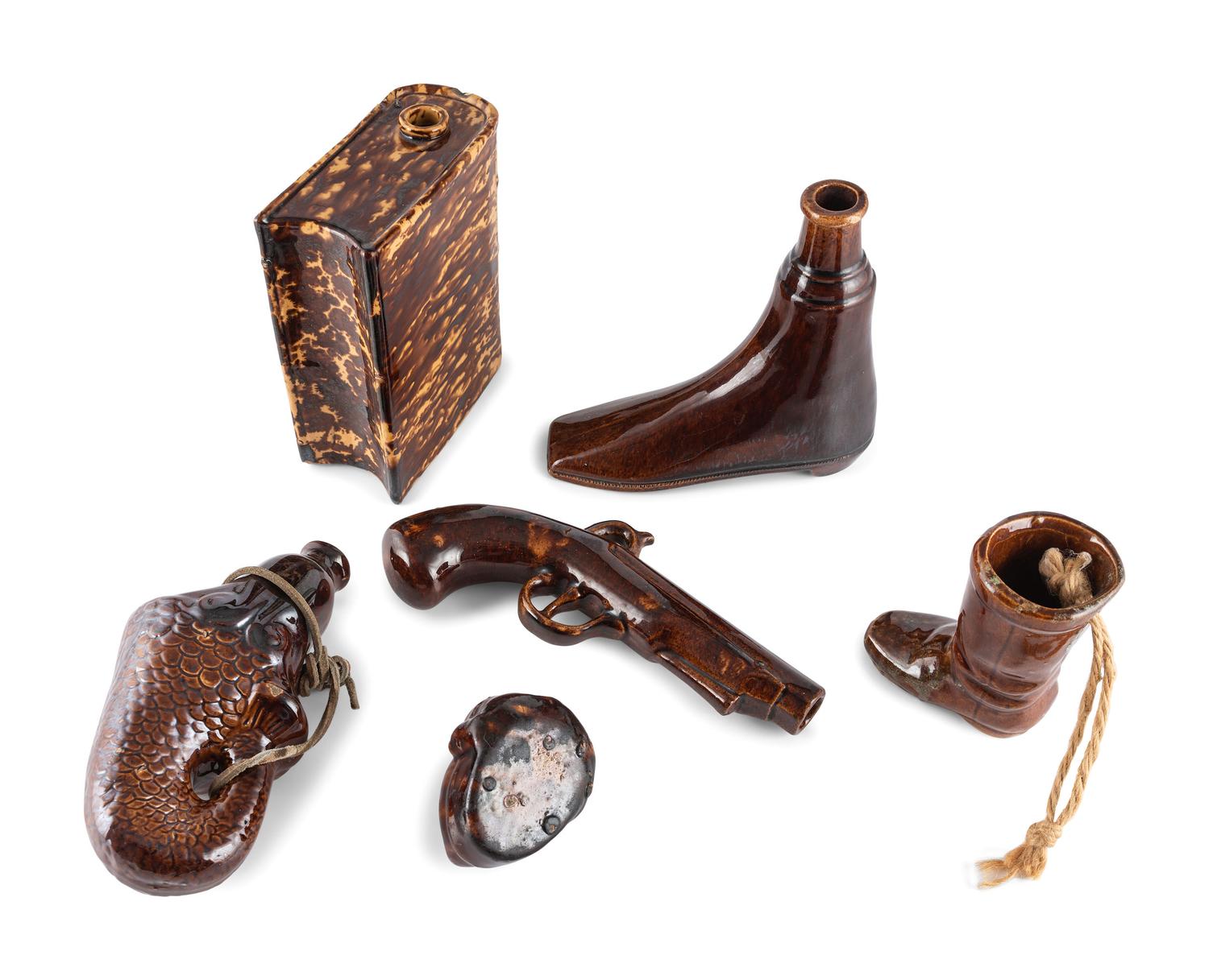 Six Figural Flasks
