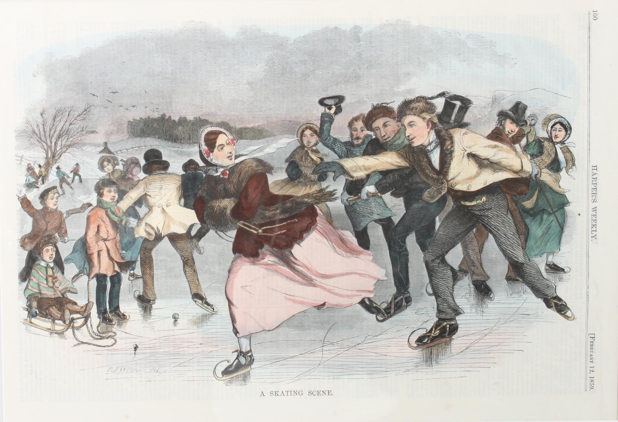 Six Hand Colored Winter Sports Prints Height 15 x width 10 inches (largest) — LATE 19th CENTURY