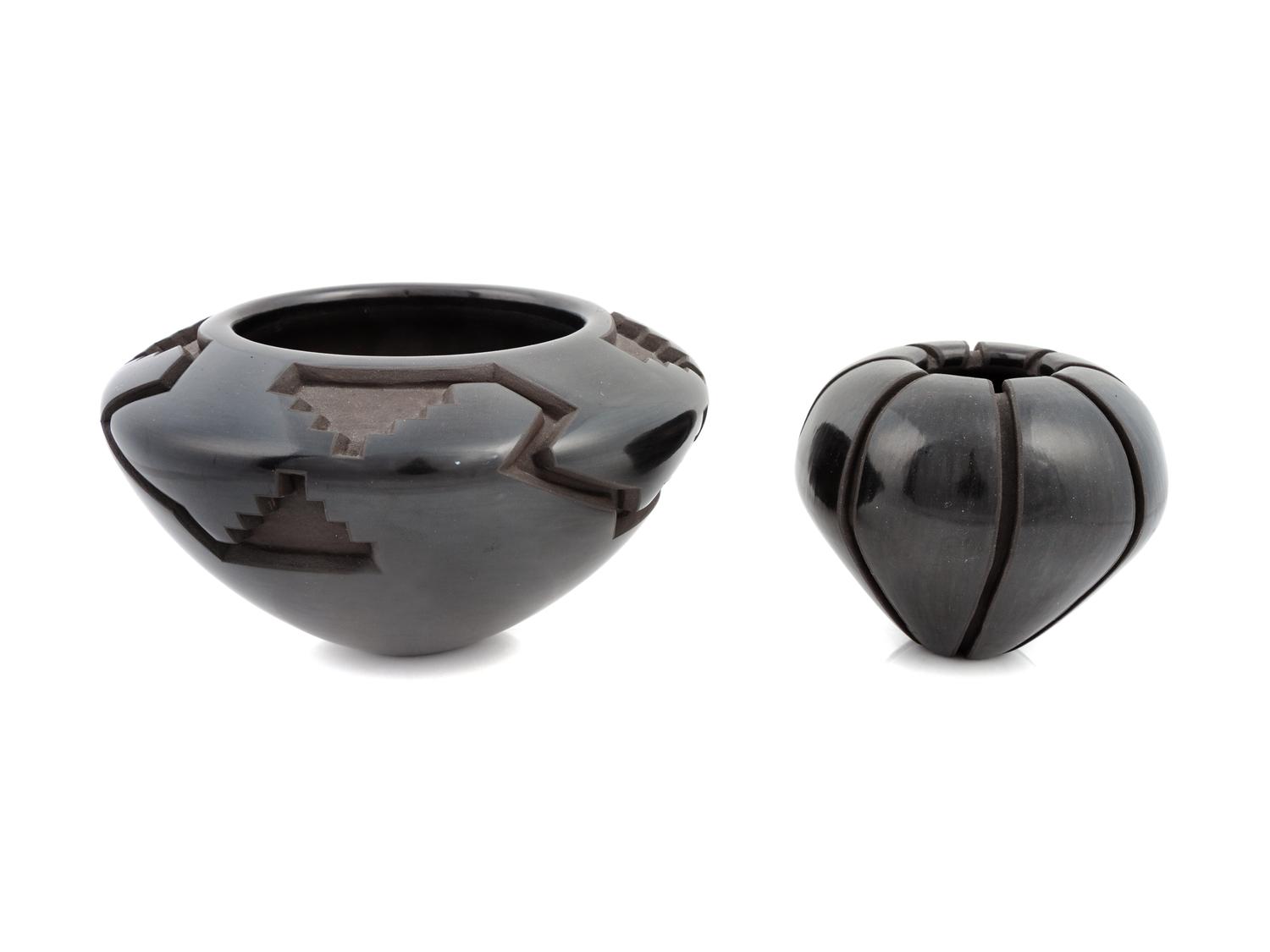 Deeply Carved Blackware Jars
