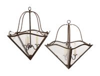 A Pair of Triangular Iron Hall Lanterns