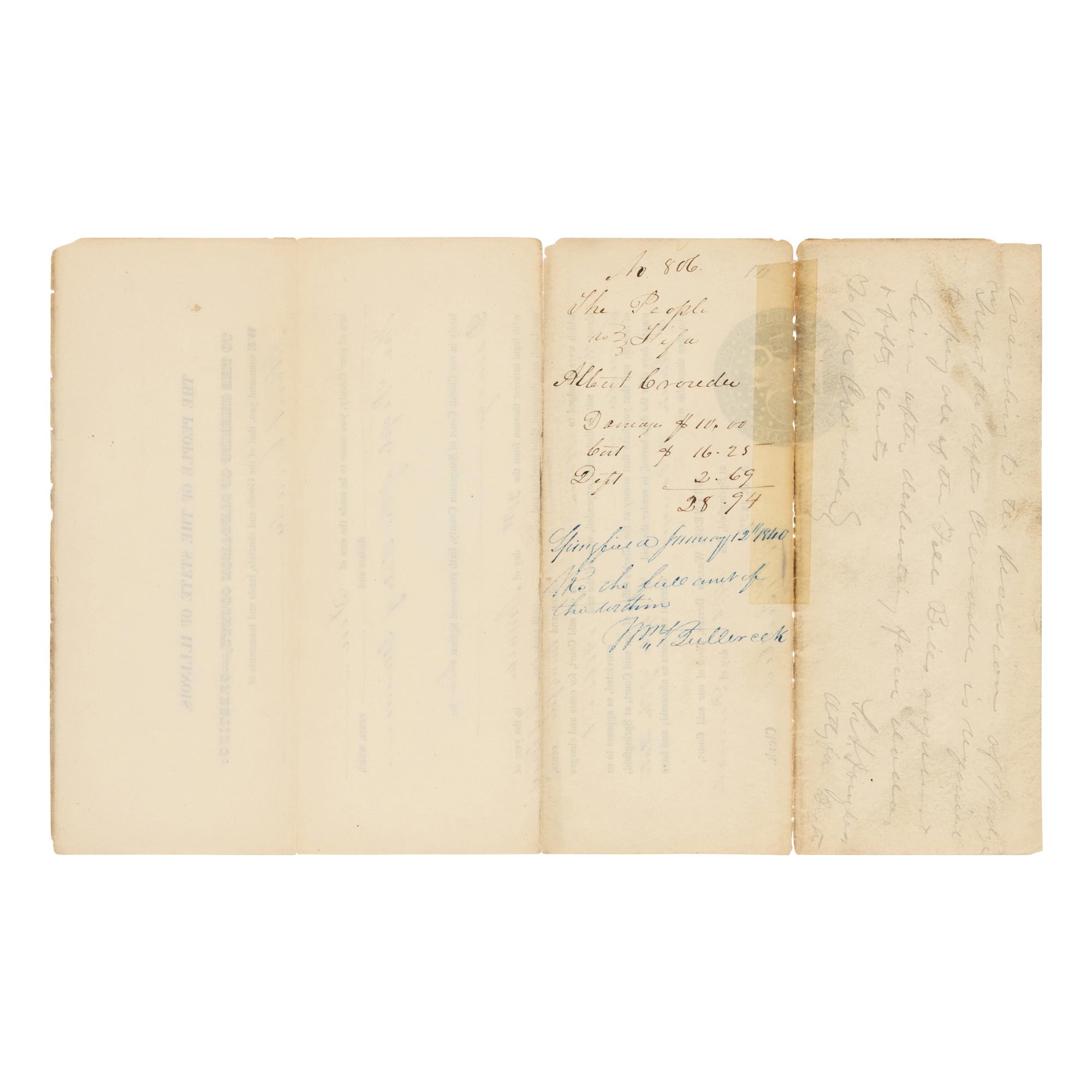 DOUGLAS, Stephen Arnold (1813-1861). A group of 14 documents and letters relating to Douglas's legal and political career, ca 1834-1857, comprising: