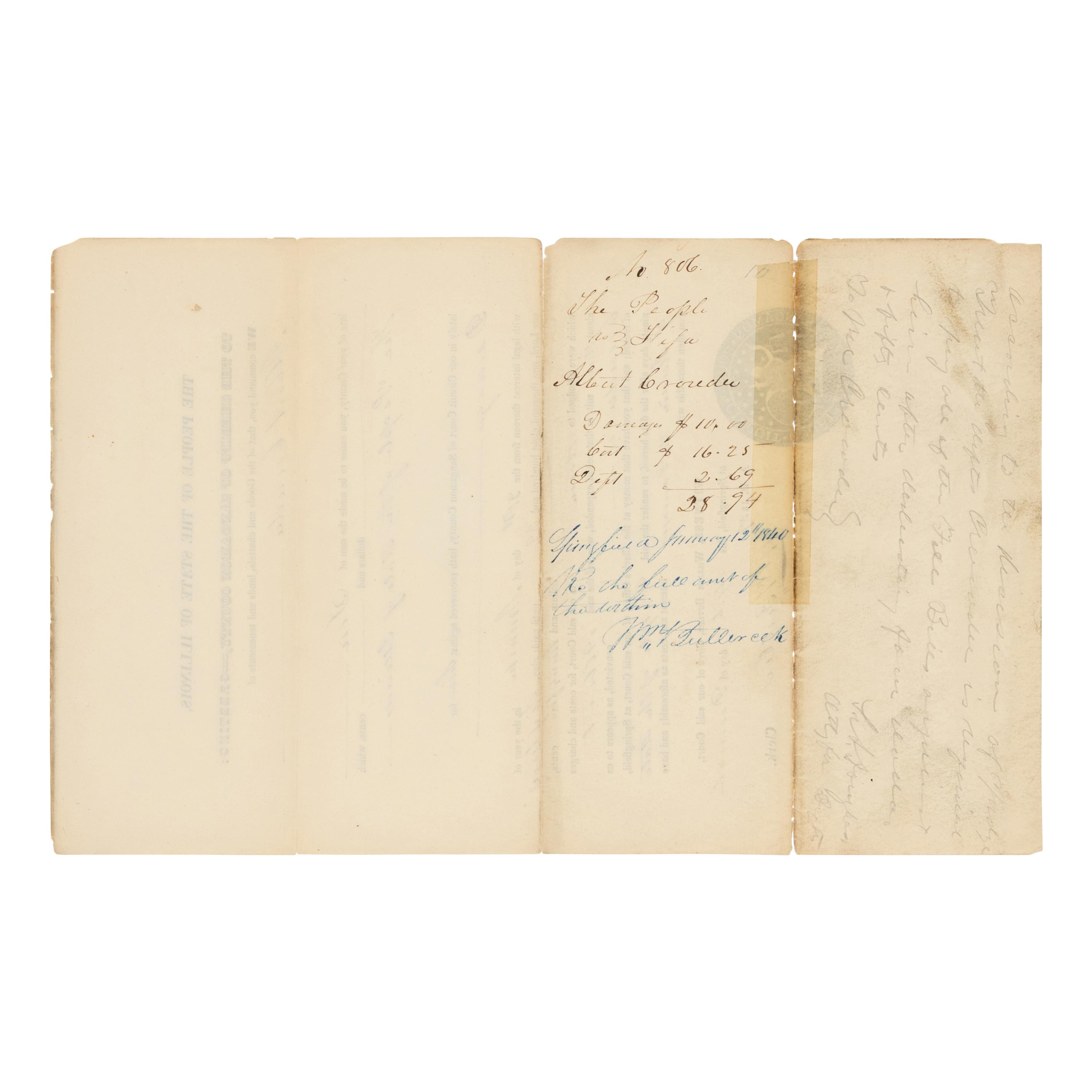 DOUGLAS, Stephen Arnold (1813-1861). A group of 14 documents and letters relating to Douglas's legal and political career, ca 1834-1857, comprising:
