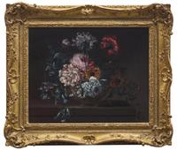 Still Life of Variegated Carnations and Other Flowers on a Ledge