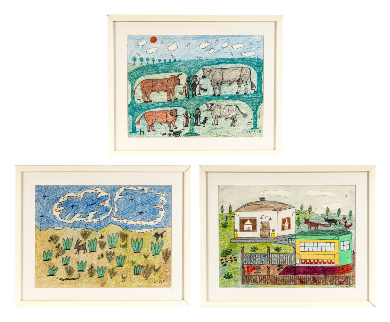Untitled (Chicken Coop), 1970, Untitled (Tending Cattle), 1974 and Untitled (Wild Hare) , 1974 (three works)