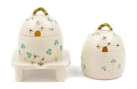Two Belleek Shamrock Honey Pots Height of taller 5 3/4 inches. — SIXTH GREEN MARK (1965-1980)