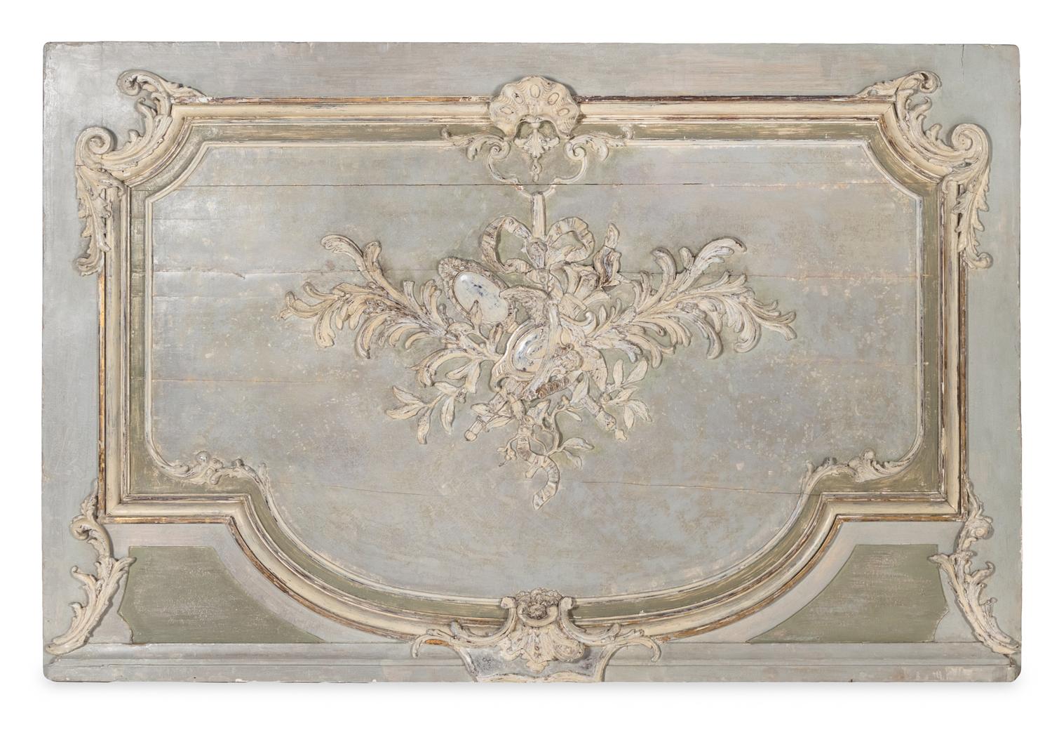 Two French Carved and Painted Pine Overdoor Panels