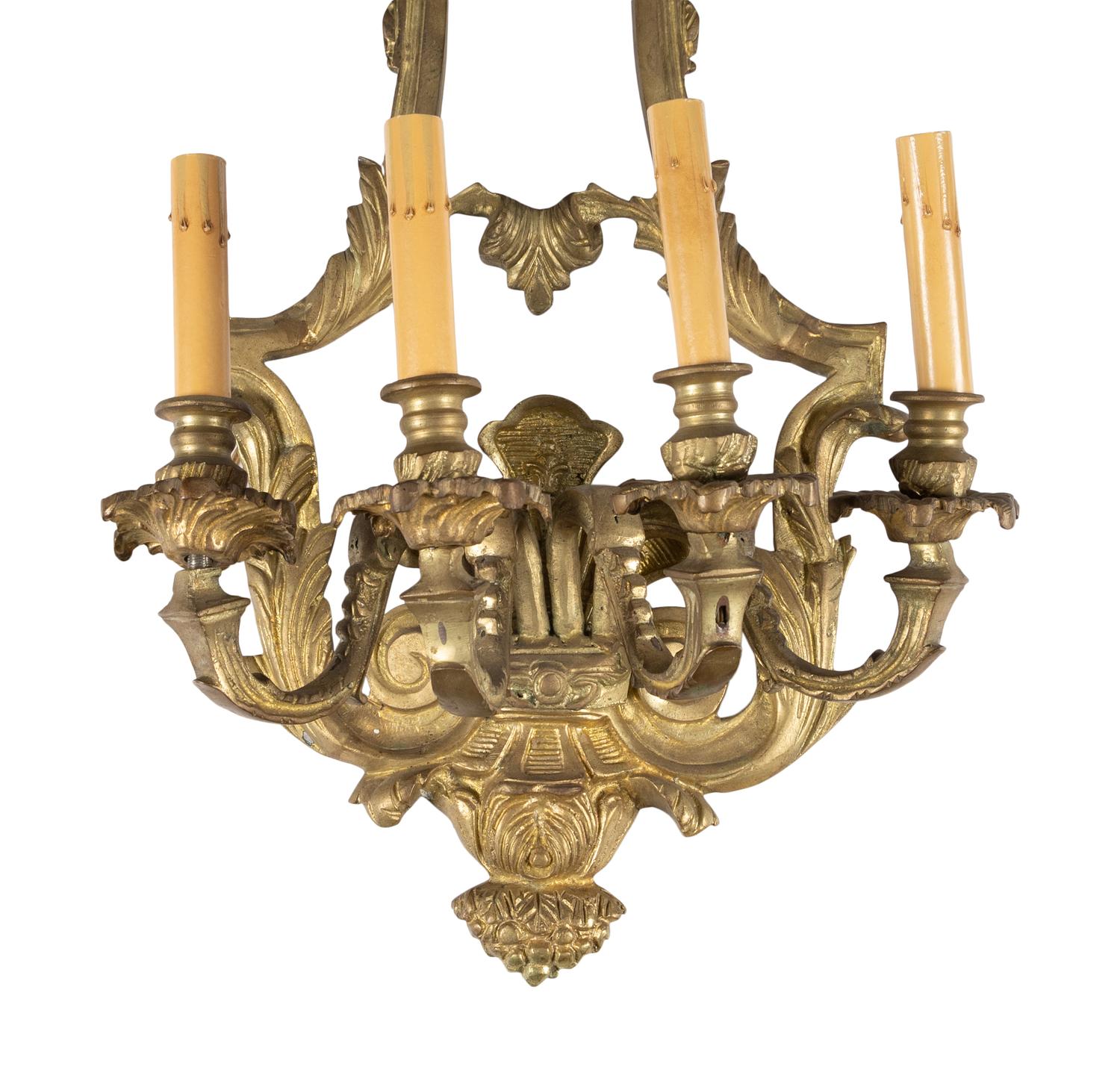 A Pair of Napoleon III Style Gilt Bronze Four-Light Sconces