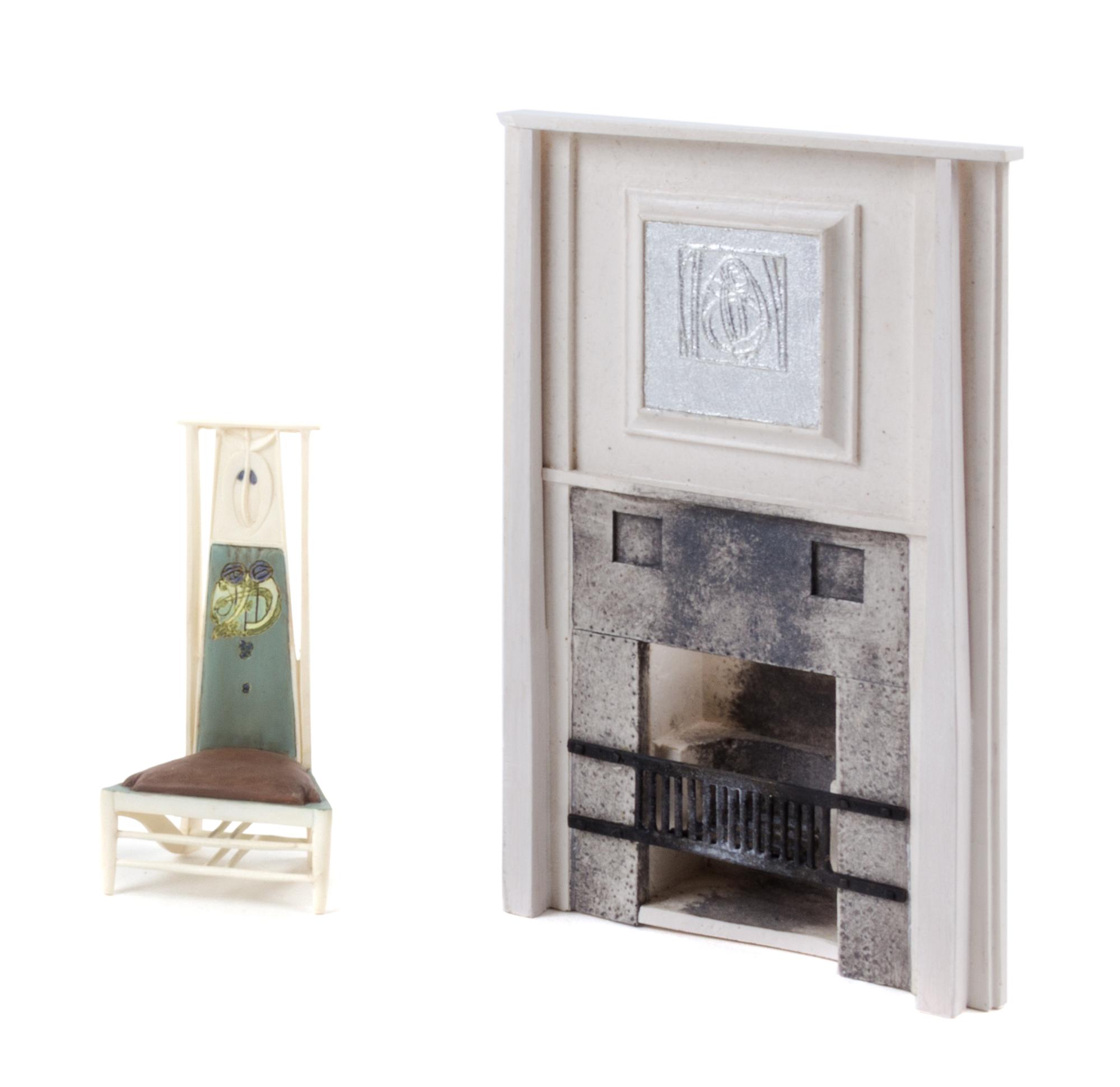 Two Arts and Crafts Articles Height of fireplace 6 1/2 x width 4 1/4 inches. — After Charles Rennie Mackintosh