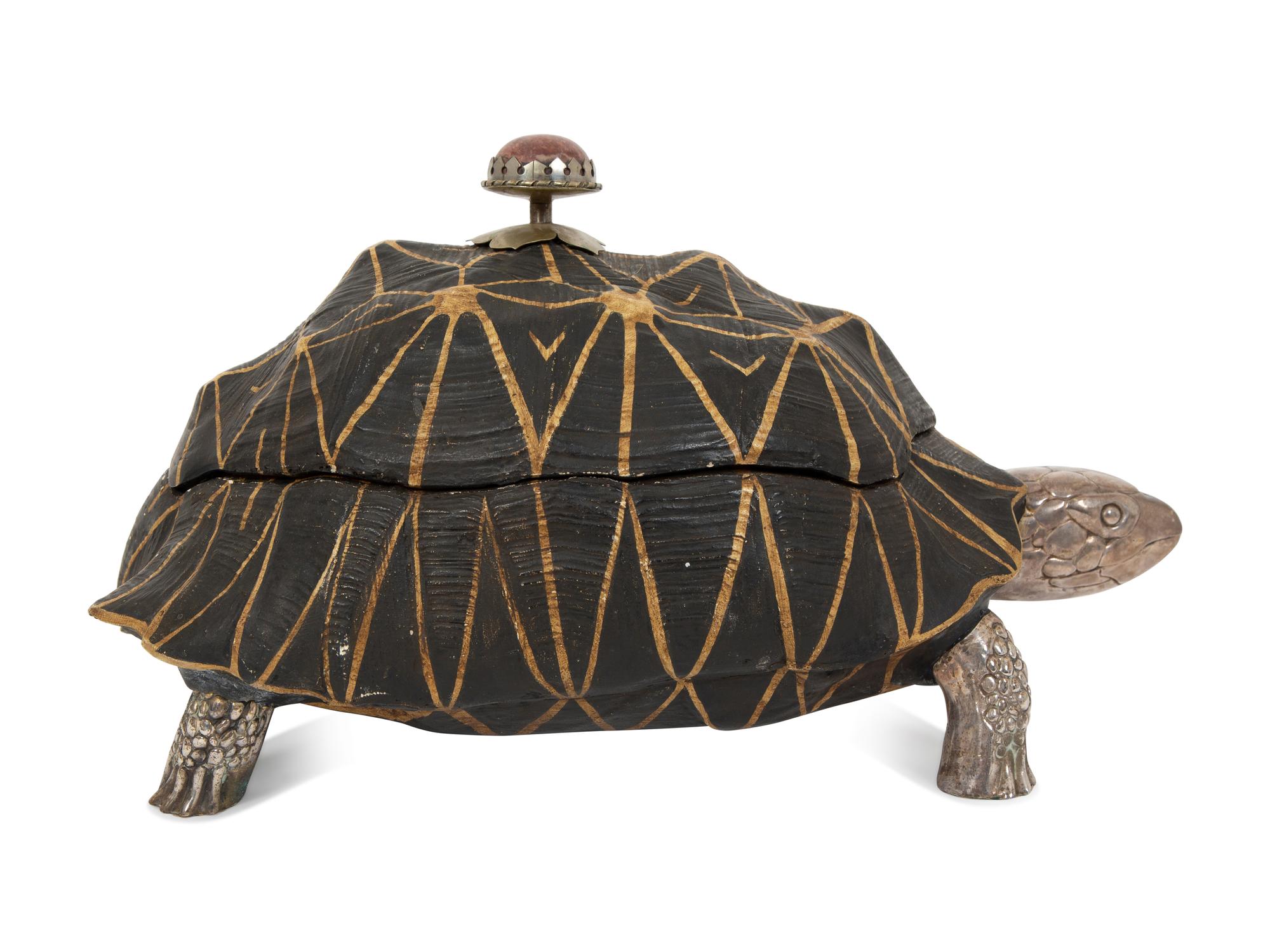 An Anthony Redmile Silver-Plate, Resin and Hardstone Sculpted Tortoise Box