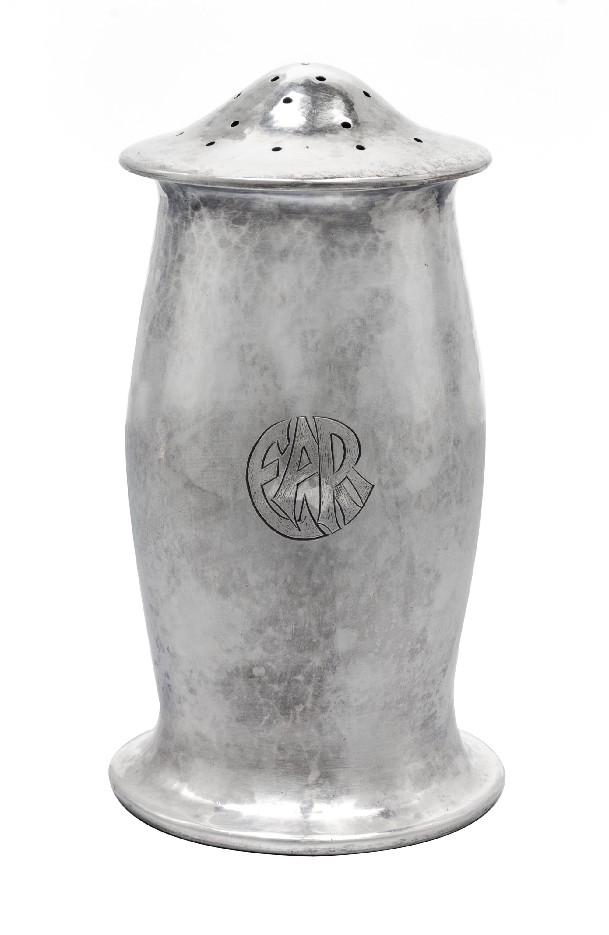 An American Silver Sugar Caster, Robert Jarvie, Chicago, IL, Early 20th Century, of baluster form with a spot-hammered finish throughou