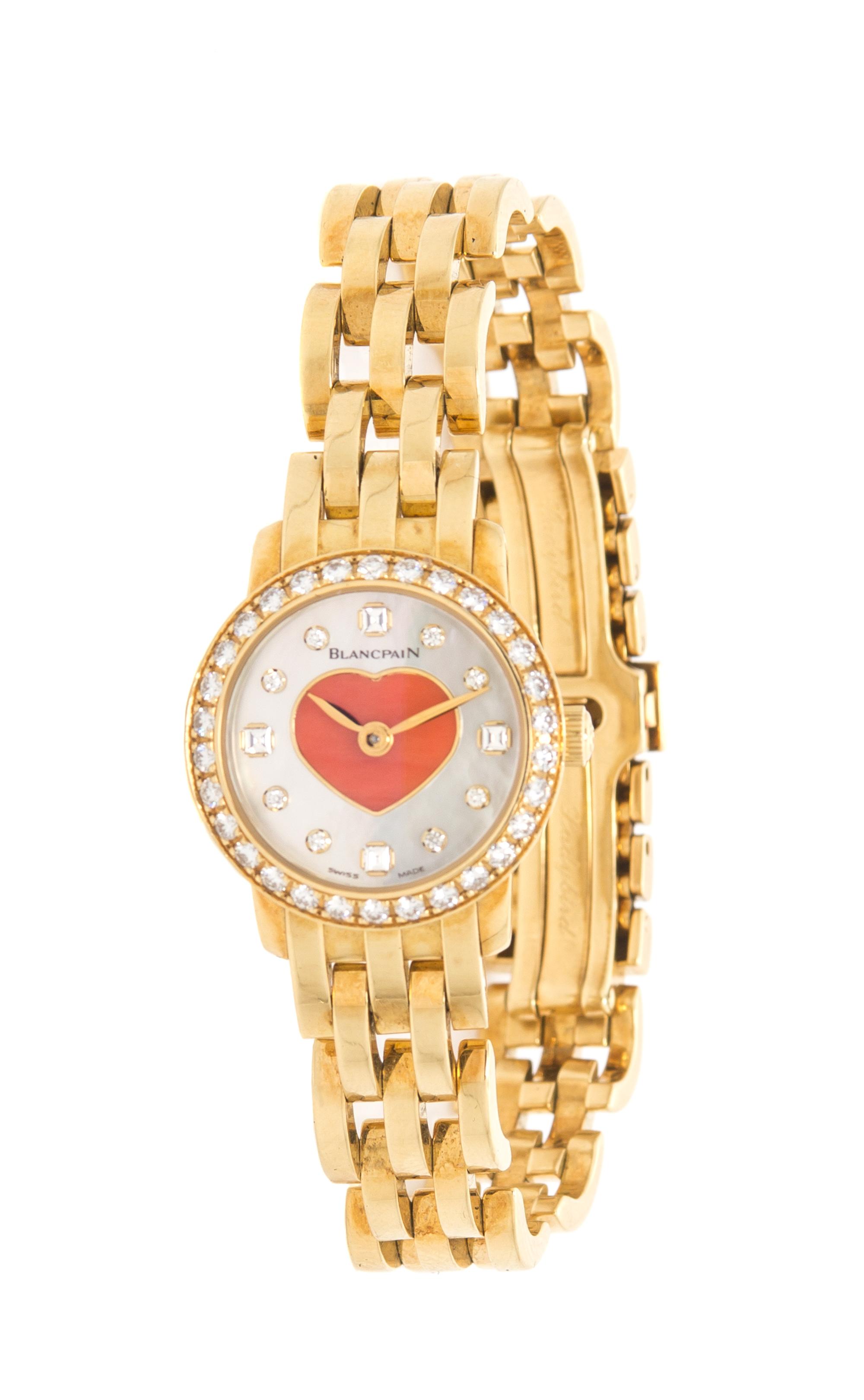 An 18 Karat Yellow Gold, Diamond, Coral and Mother-of-Pearl Wristwatch, Blancpain, 45.70 dwts.