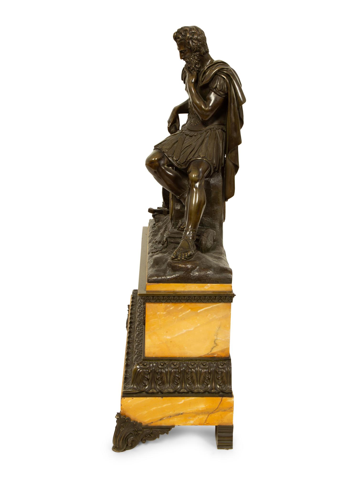 A Large Empire Style Bronze and Marble Figural Clock — LATE 19TH CENTURY