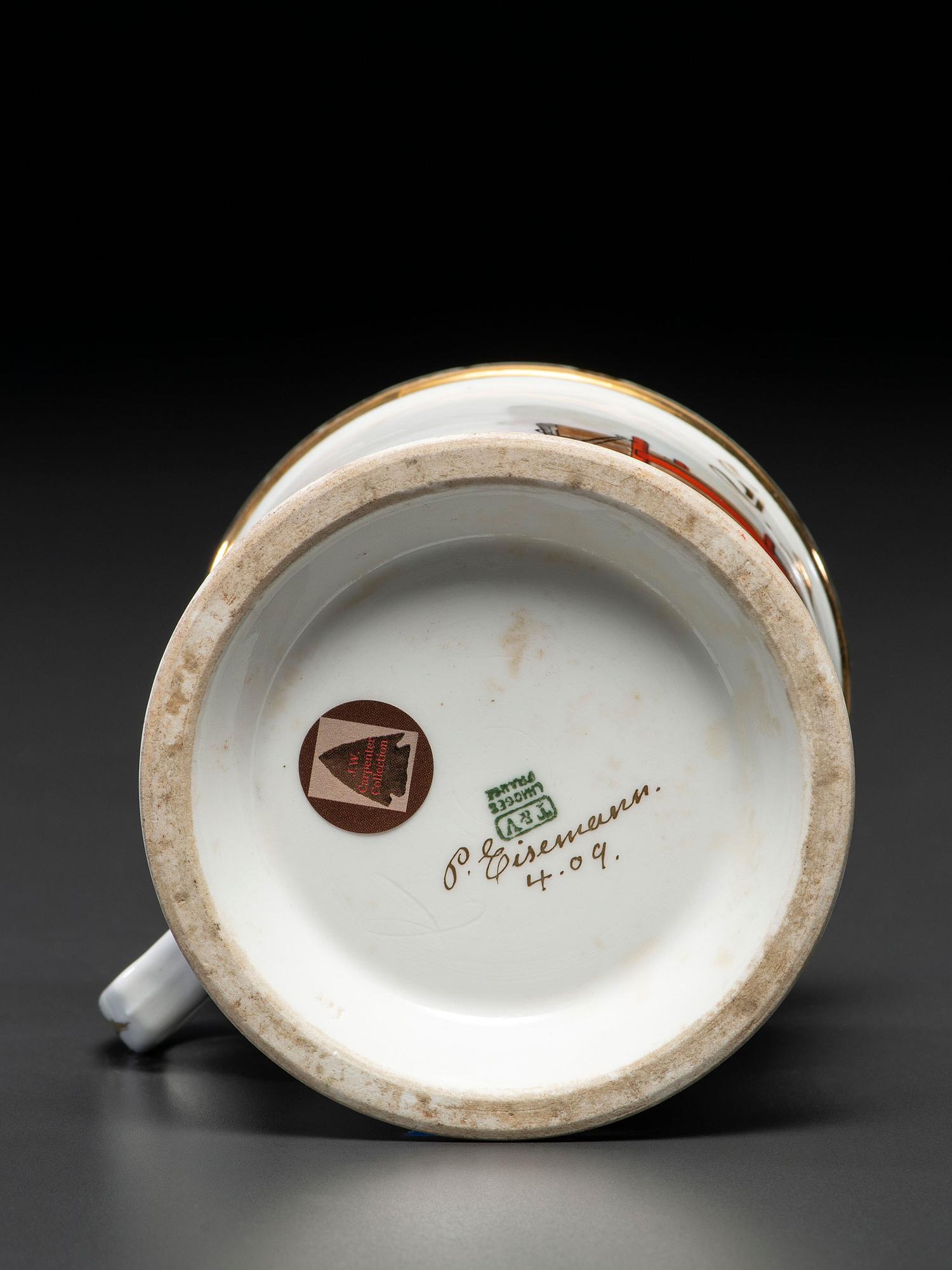 A Porcelain Occupational Shaving Mug Depicting a Lumber Wagon
