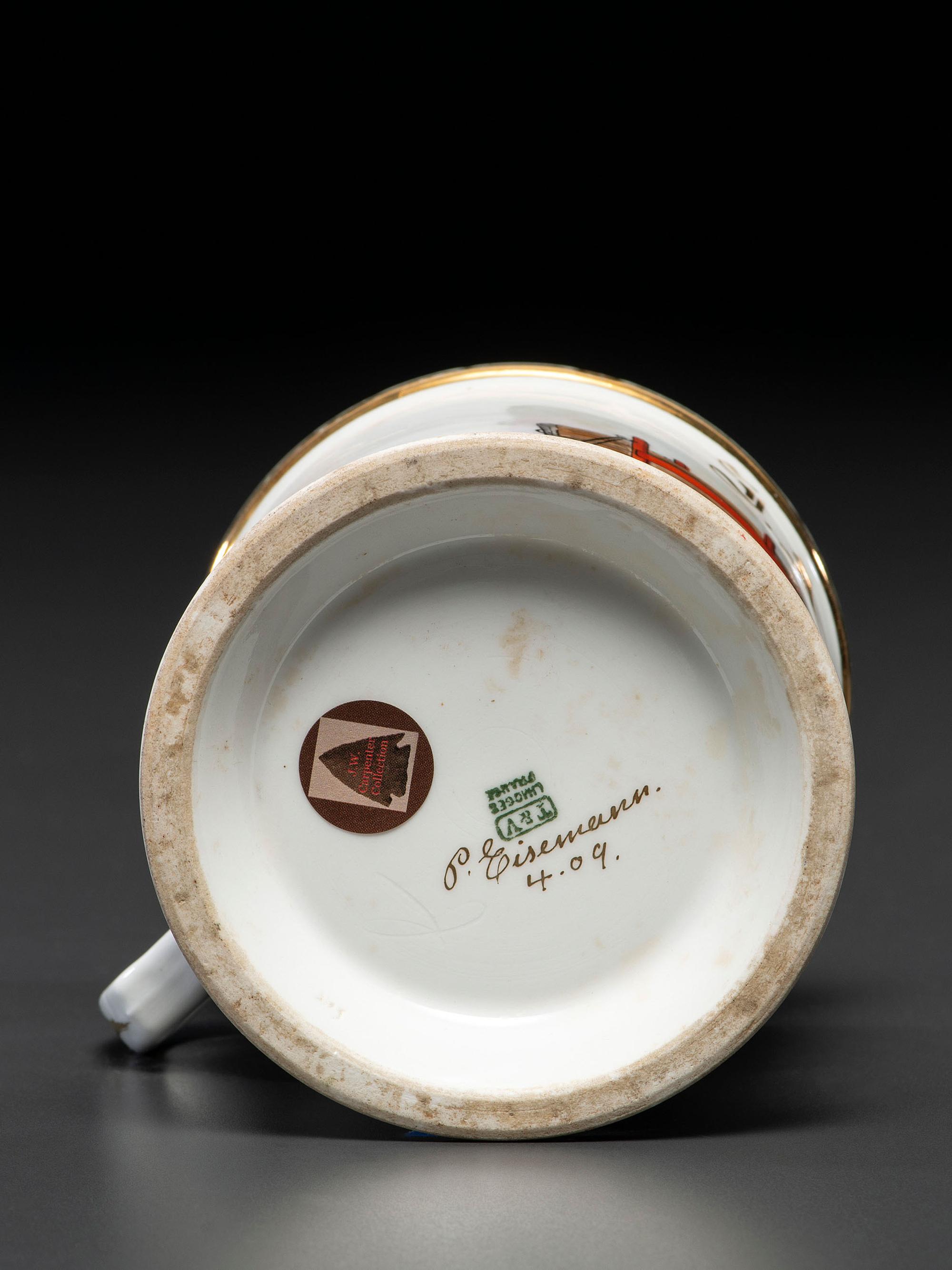 A Porcelain Occupational Shaving Mug Depicting a Lumber Wagon