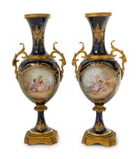 A Pair of Sèvres Style Gilt Bronze Mounted Porcelain Baluster Vases — 19TH CENTURY