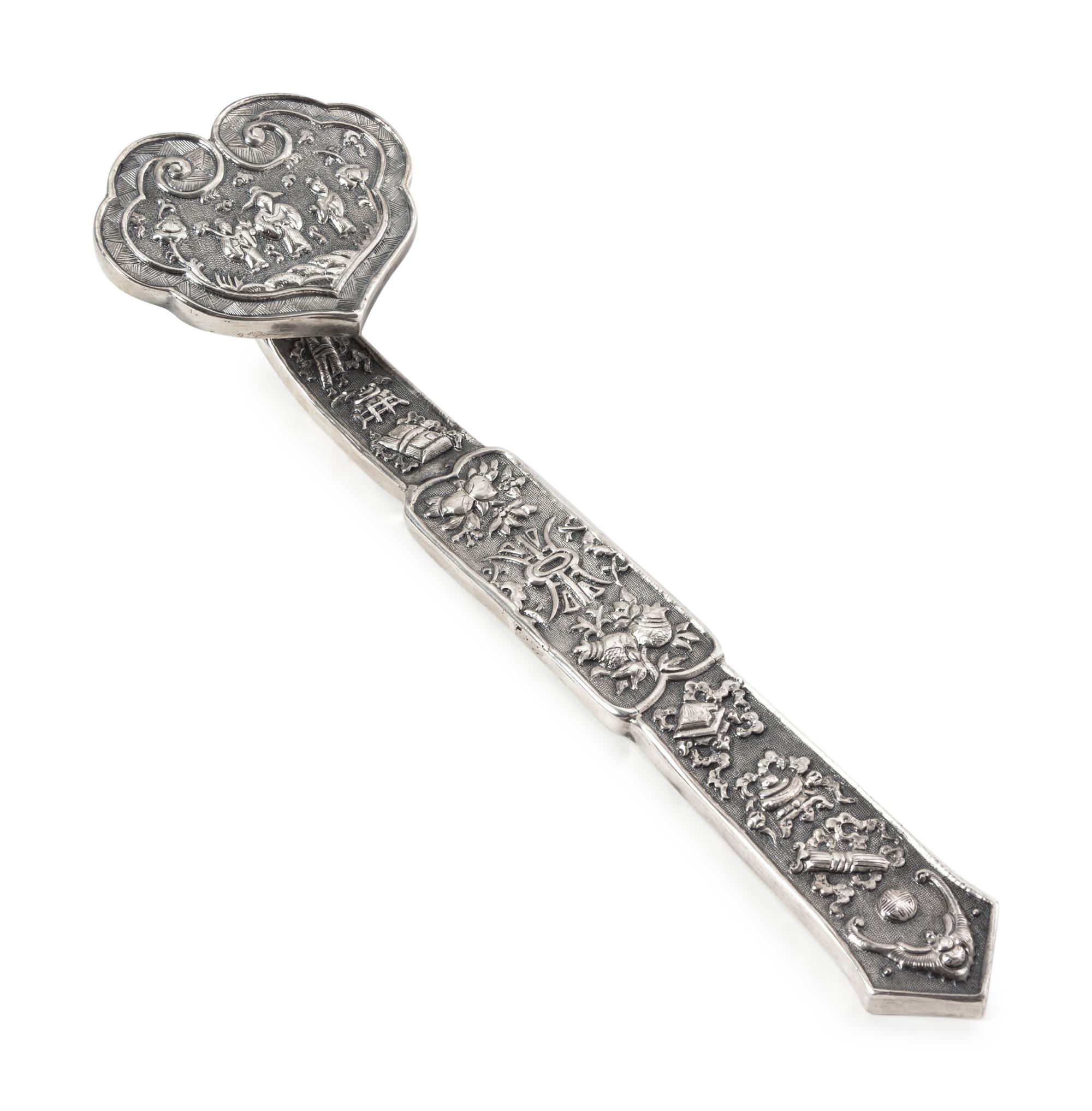A Chinese Export Silver Ruyi Scepter