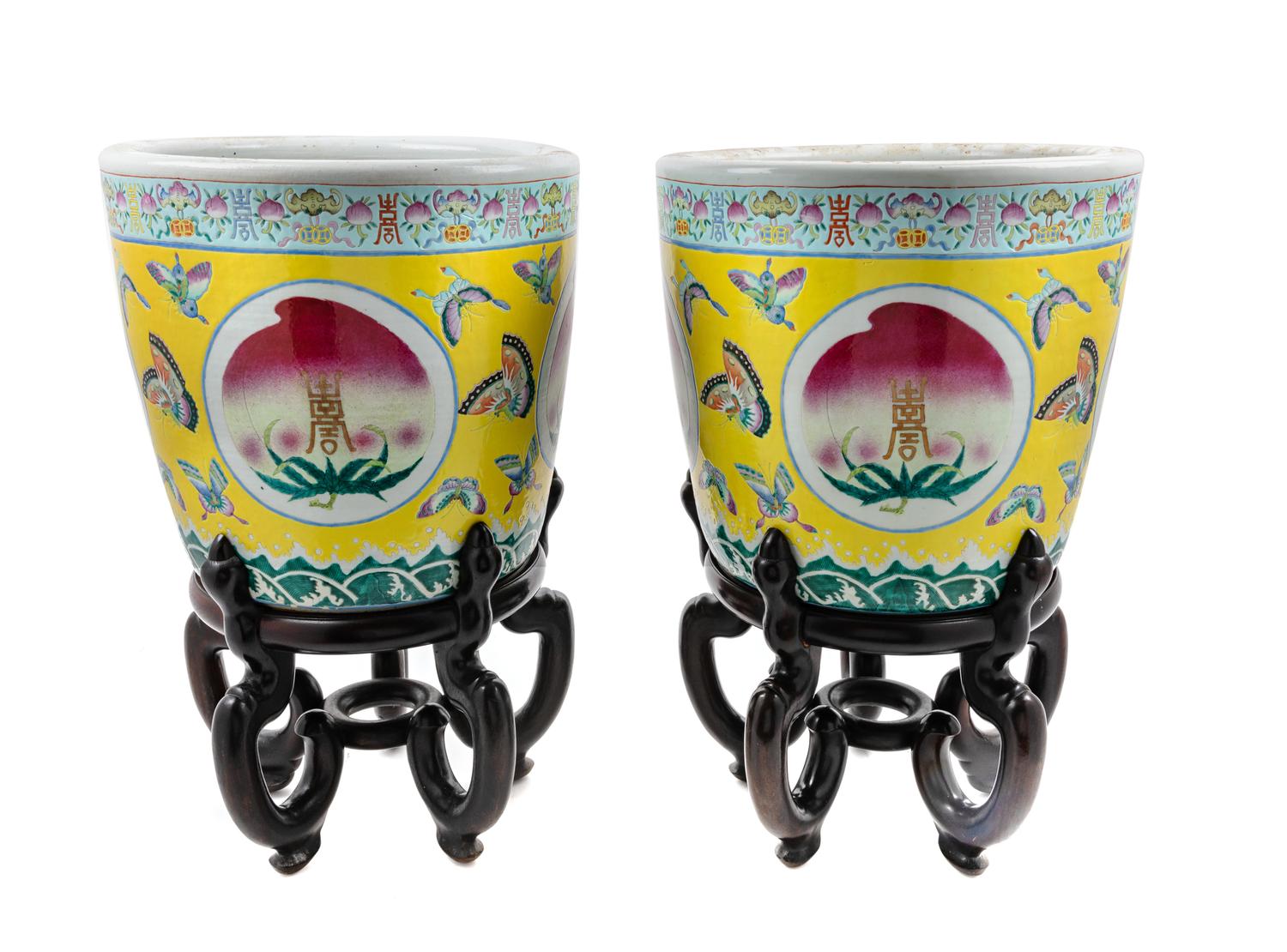 A Pair of Chinese Porcelain Jardinieres and Stands