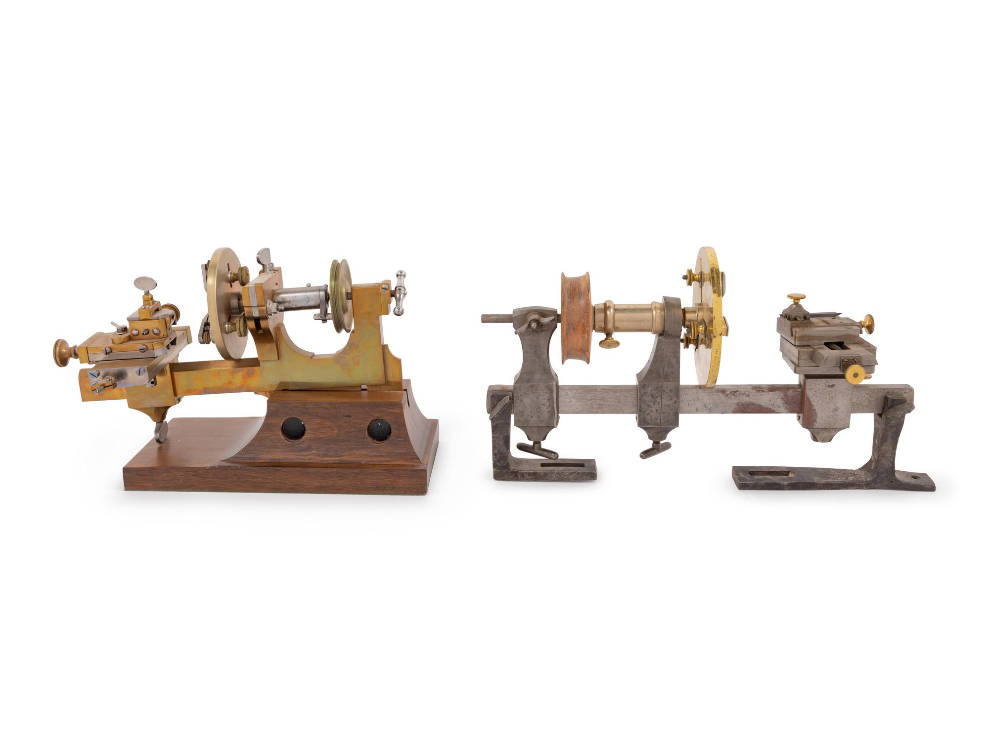 A Group of Two Brass and Steel Watch Maker's Mandrels