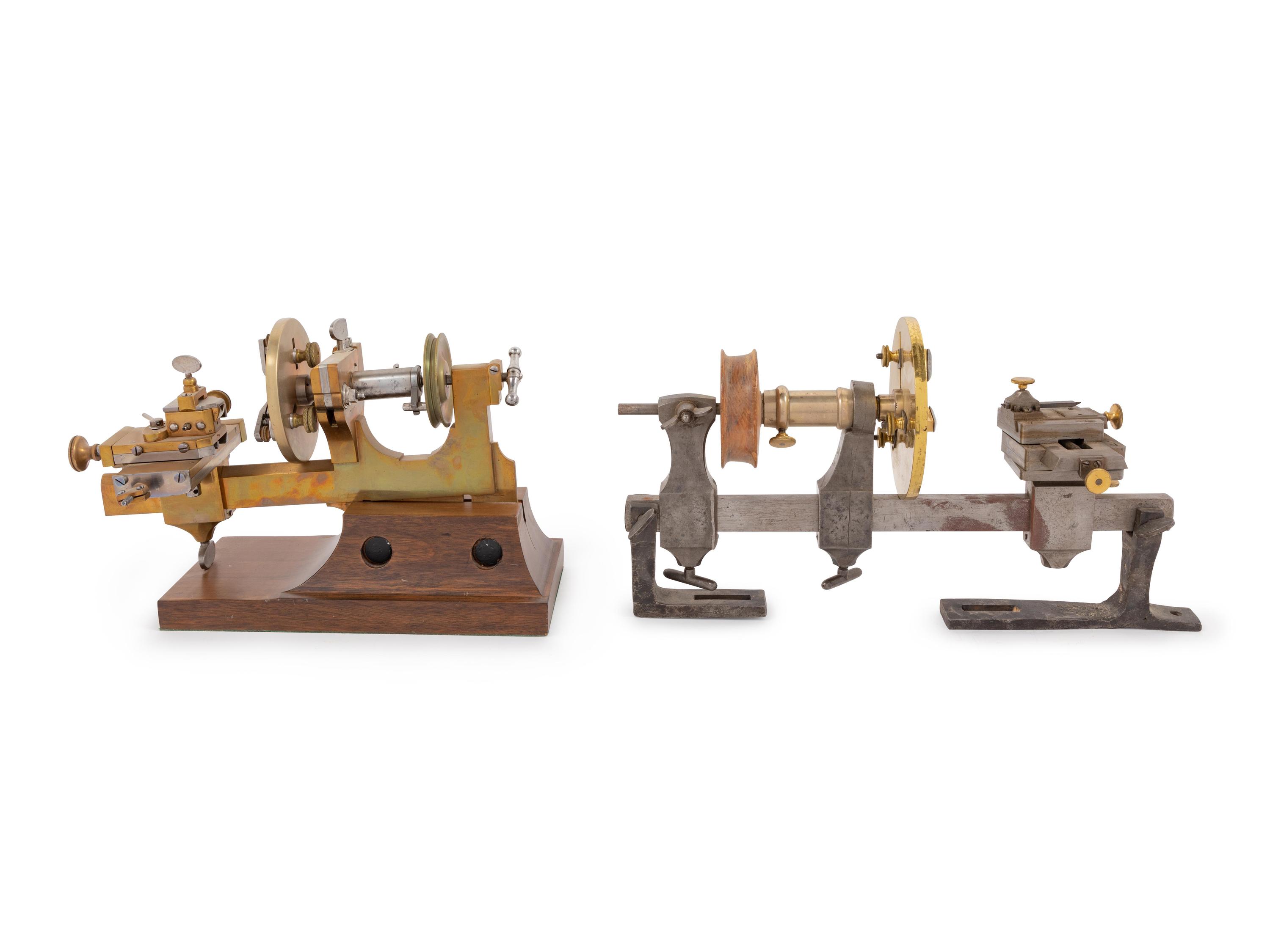 A Group of Two Brass and Steel Watch Maker's Mandrels