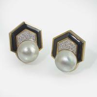A Pair of 18K Yellow Gold, Pearl, and Diamond Earrings