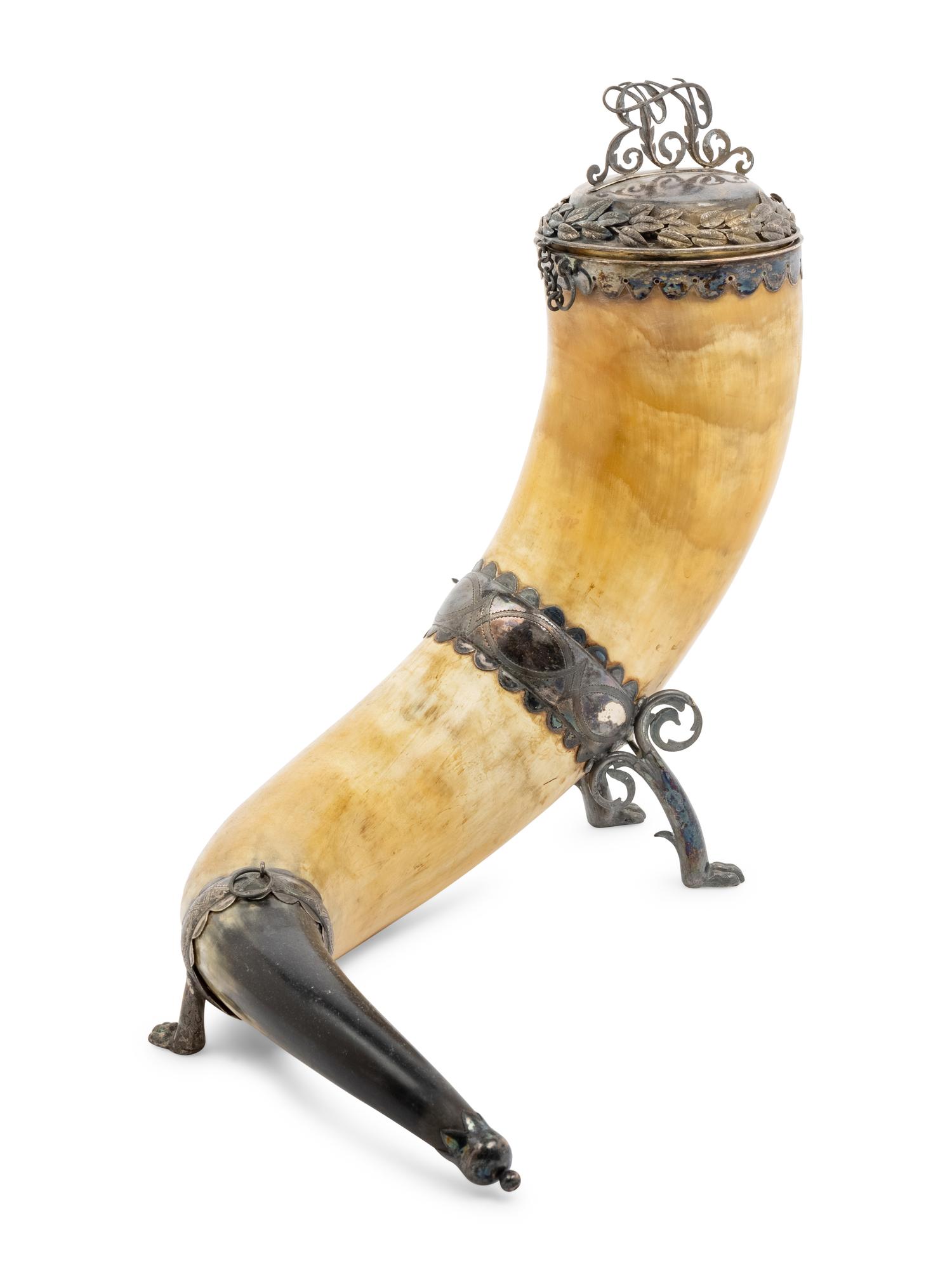 A Swedish Silver Mounted Drinking Horn