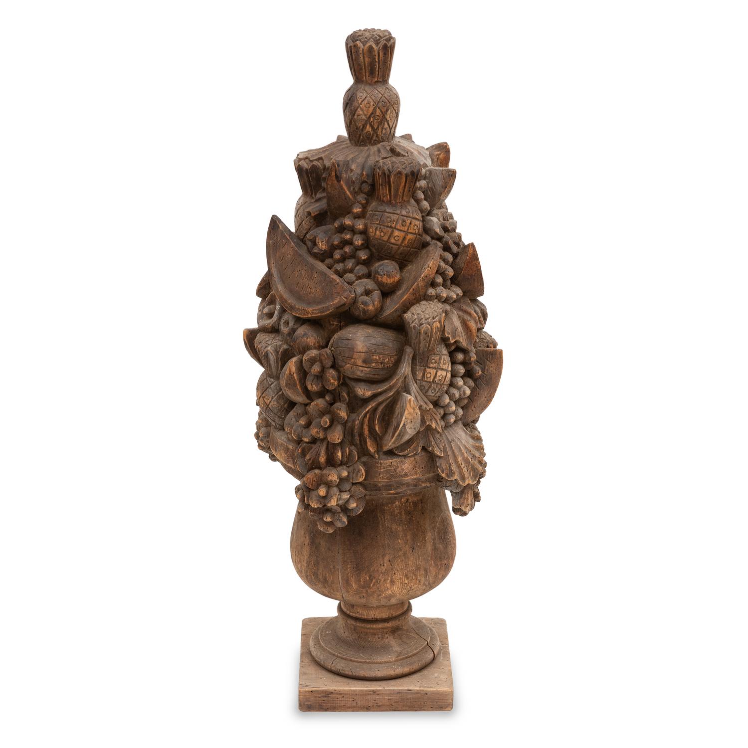 A French Carved Oak Fruit Basket Architectural Finial