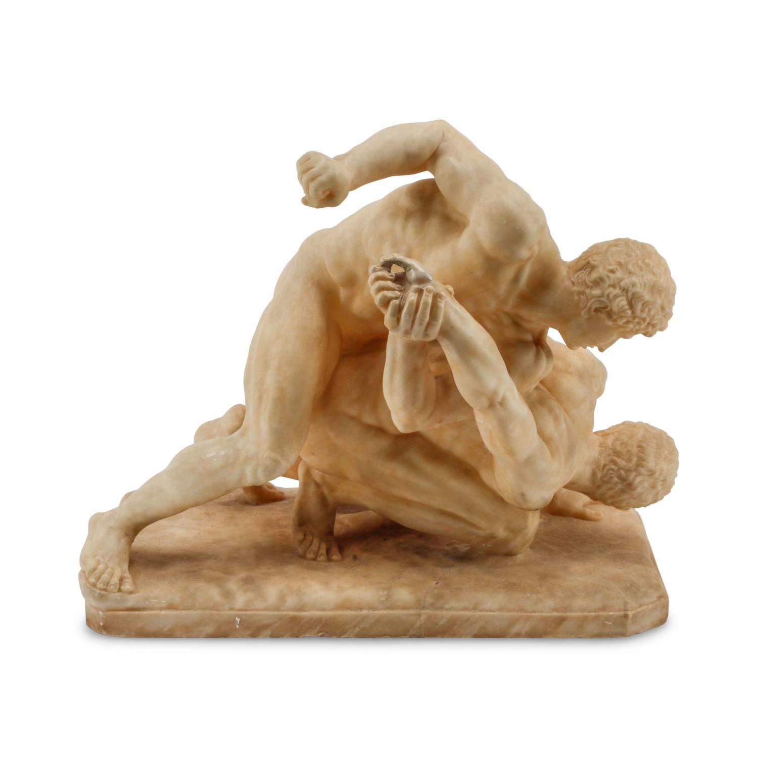 A Continental Alabaster Figural Group of The Wrestlers