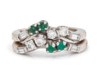A Pair of Platinum, White Gold, Diamond and Emerald Rings,