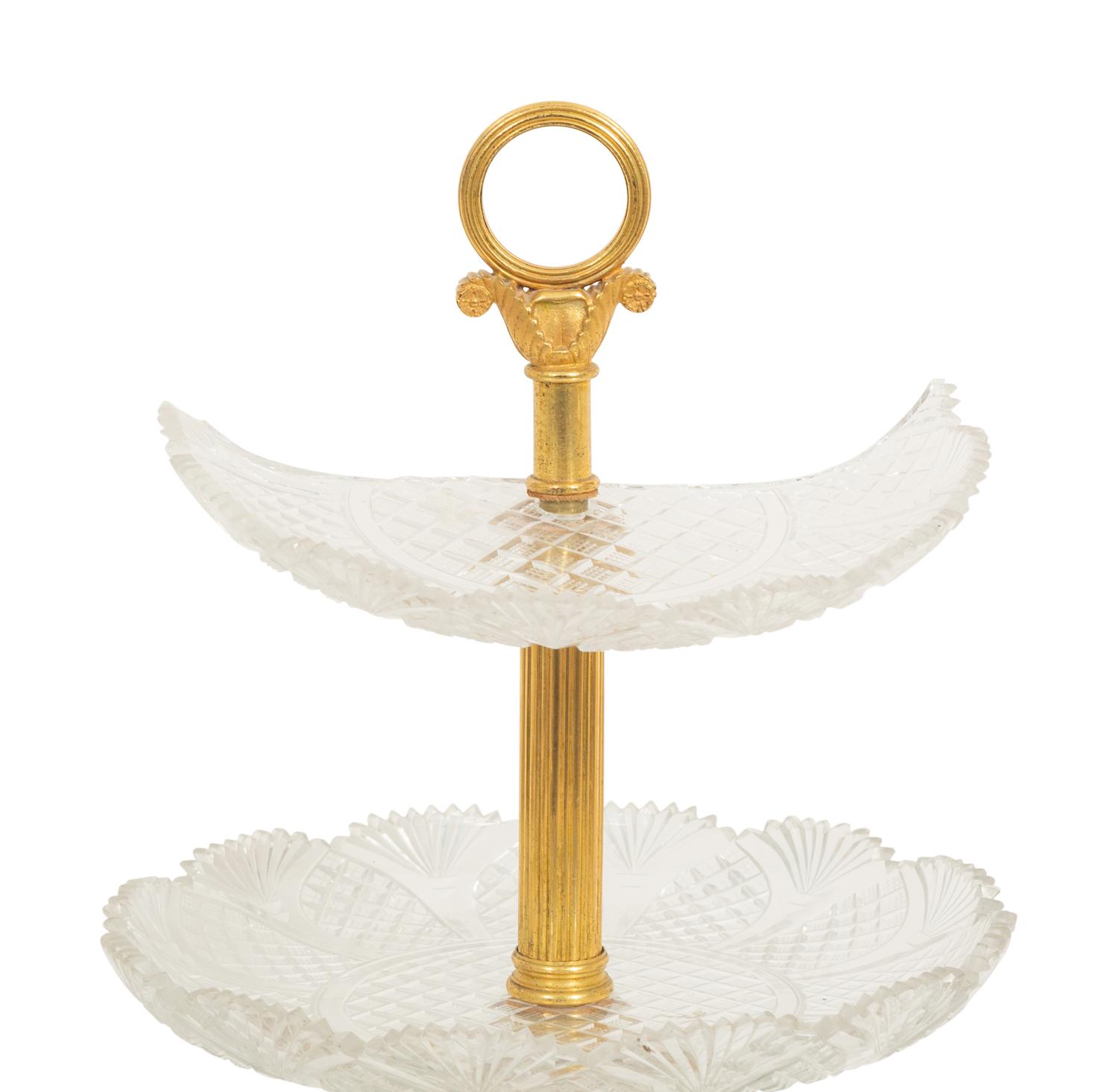 A Pair of Empire Gilt Bronze and Cut Glass Centres de Surtout de Table