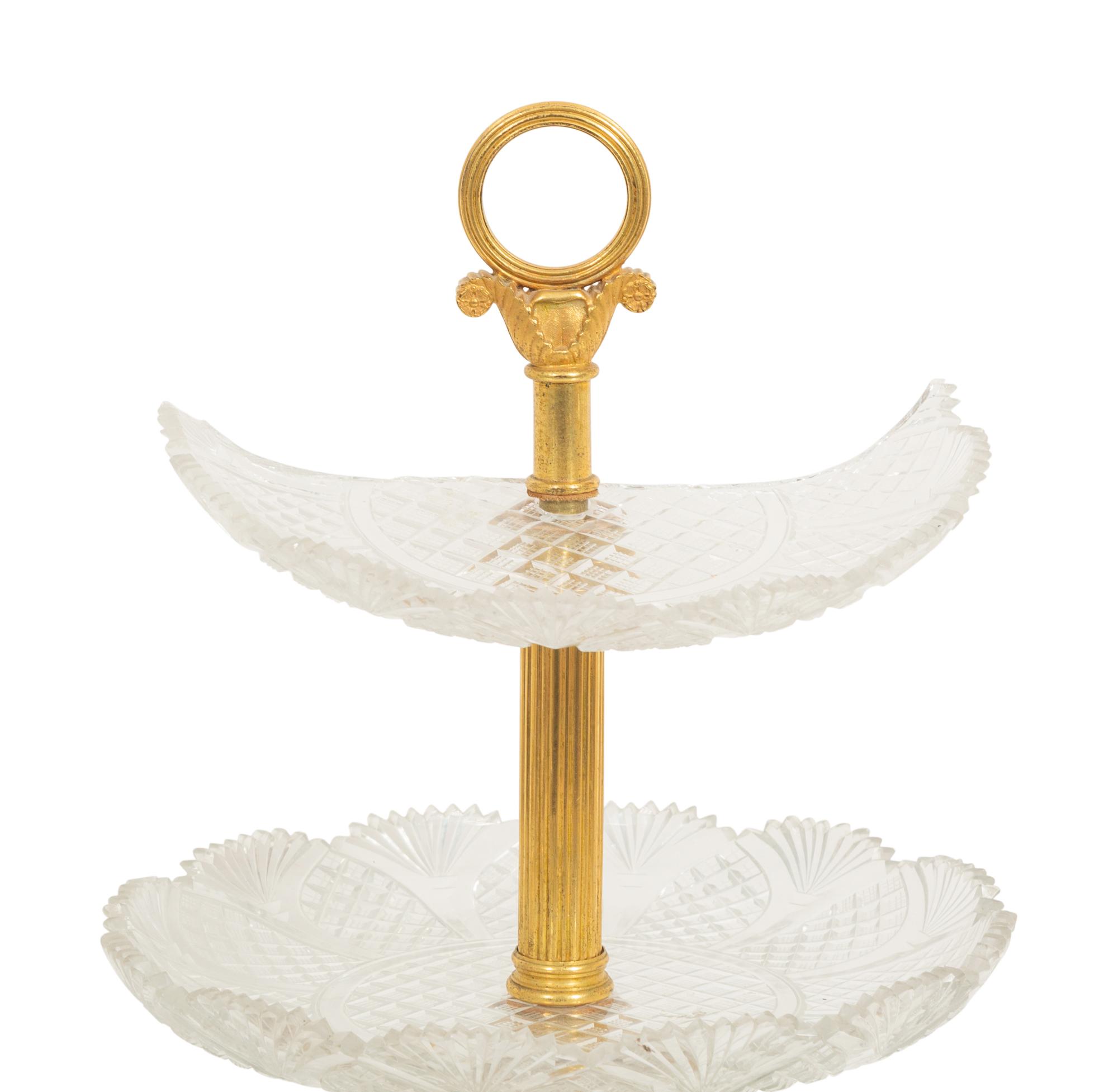 A Pair of Empire Gilt Bronze and Cut Glass Centres de Surtout de Table