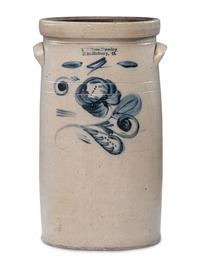 A William Rowley Four Gallon Cobalt Decorated Churn