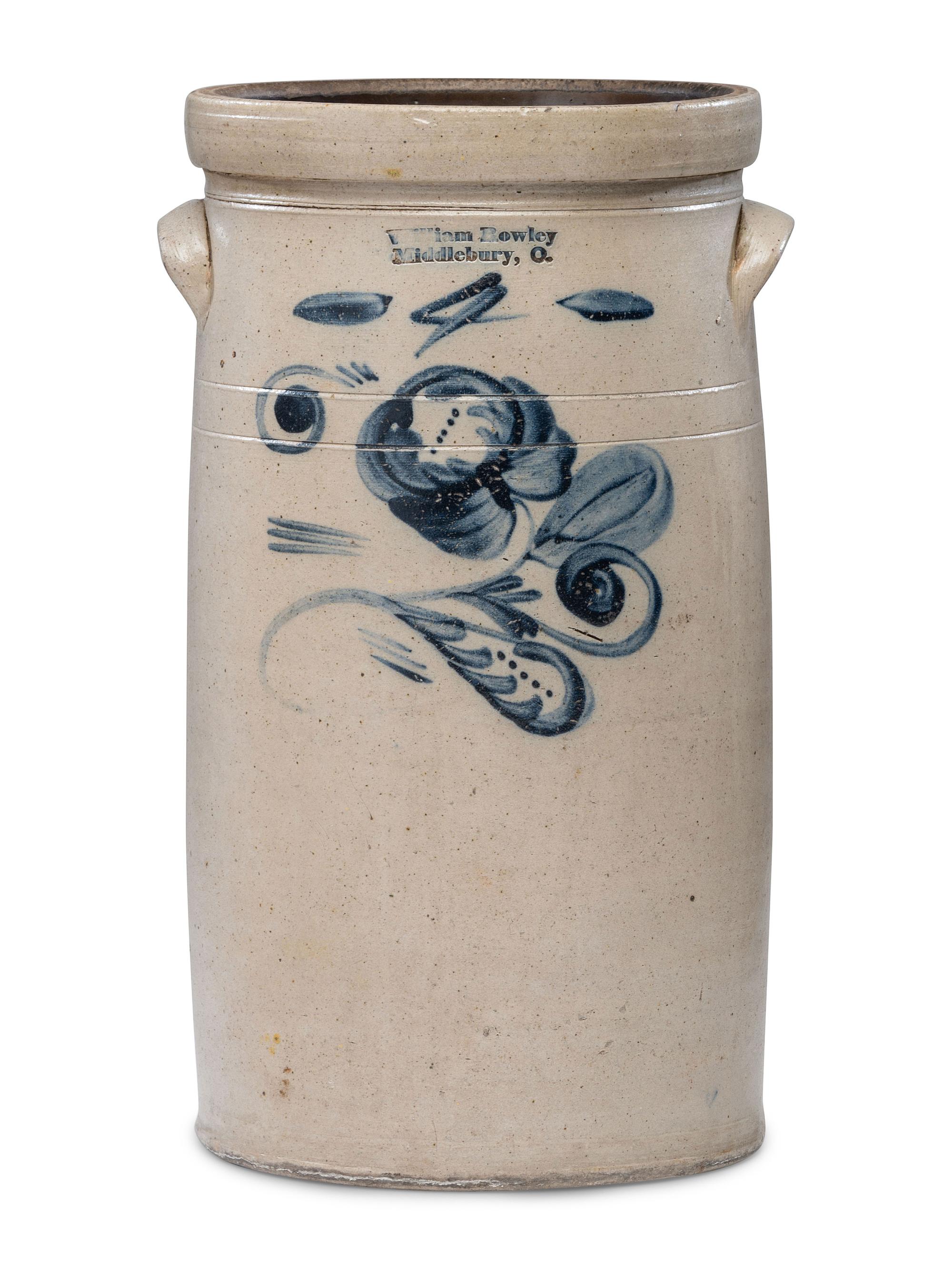 A William Rowley Four Gallon Cobalt Decorated Churn