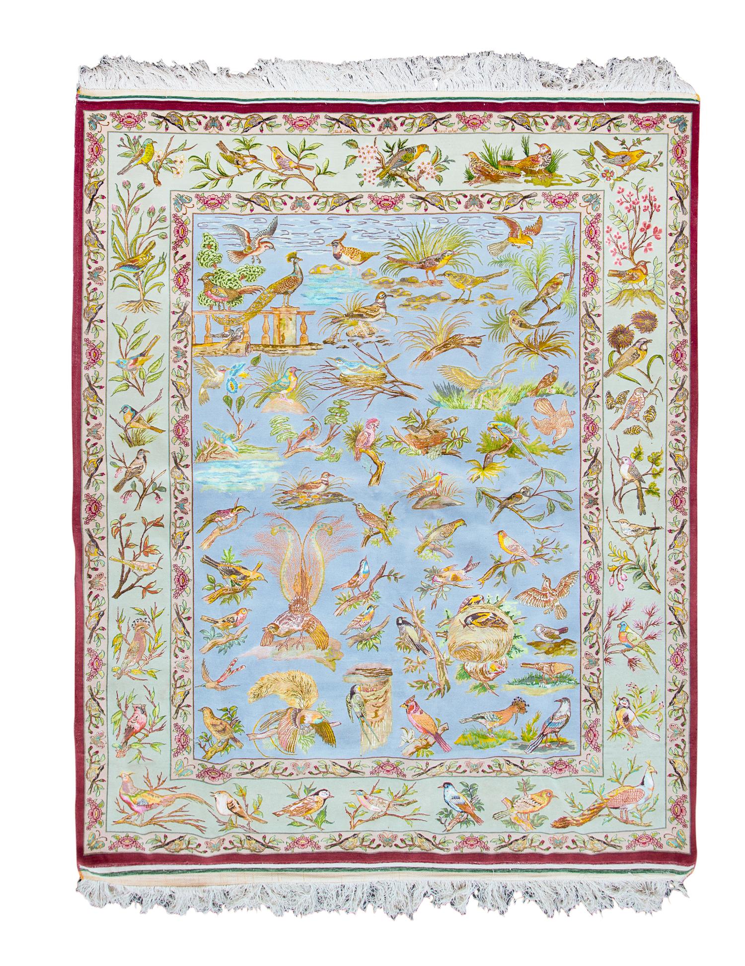 A Persian Silk Pictorial Rug