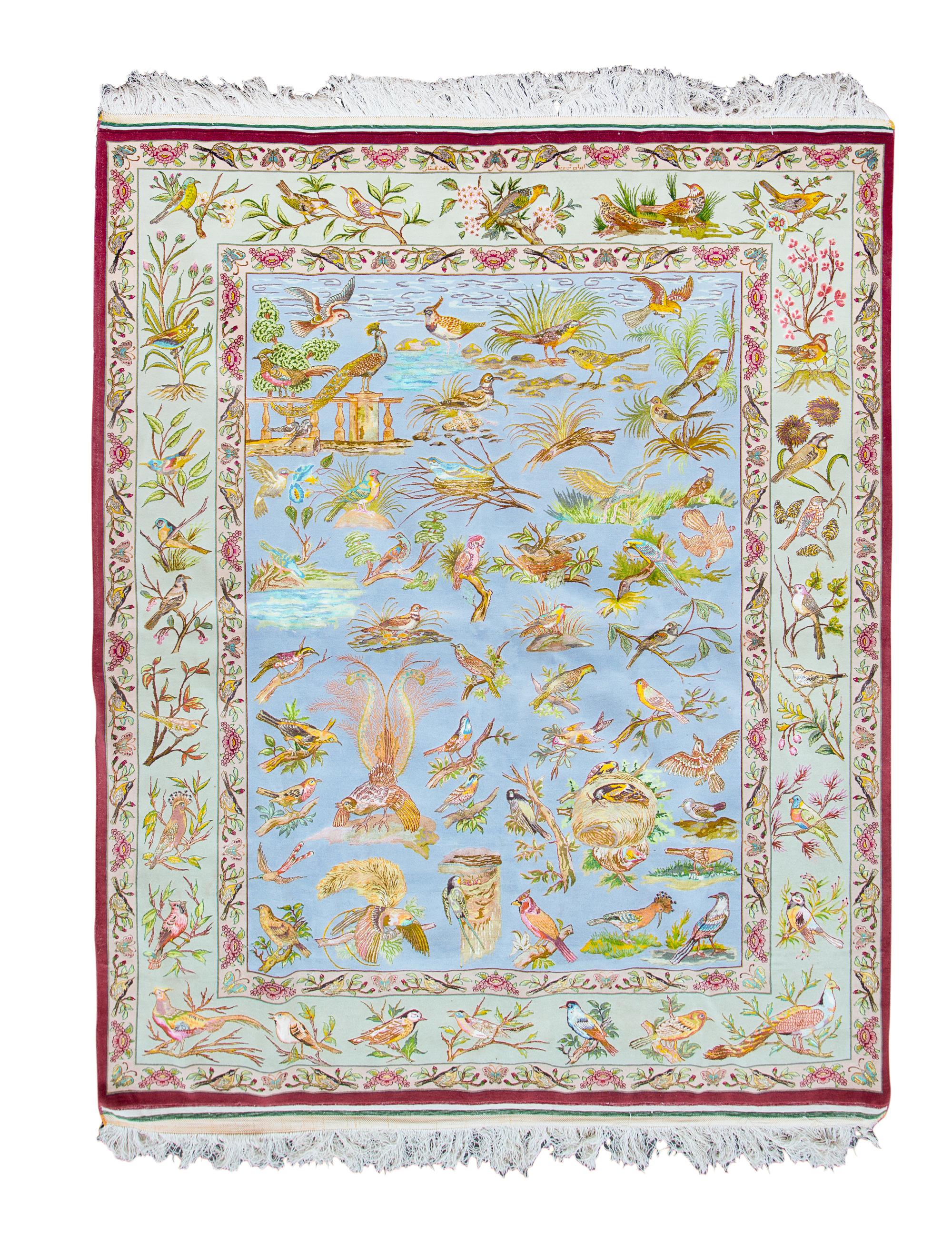 A Persian Silk Pictorial Rug
