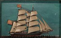 A Carved and Painted Wood Ship Diorama