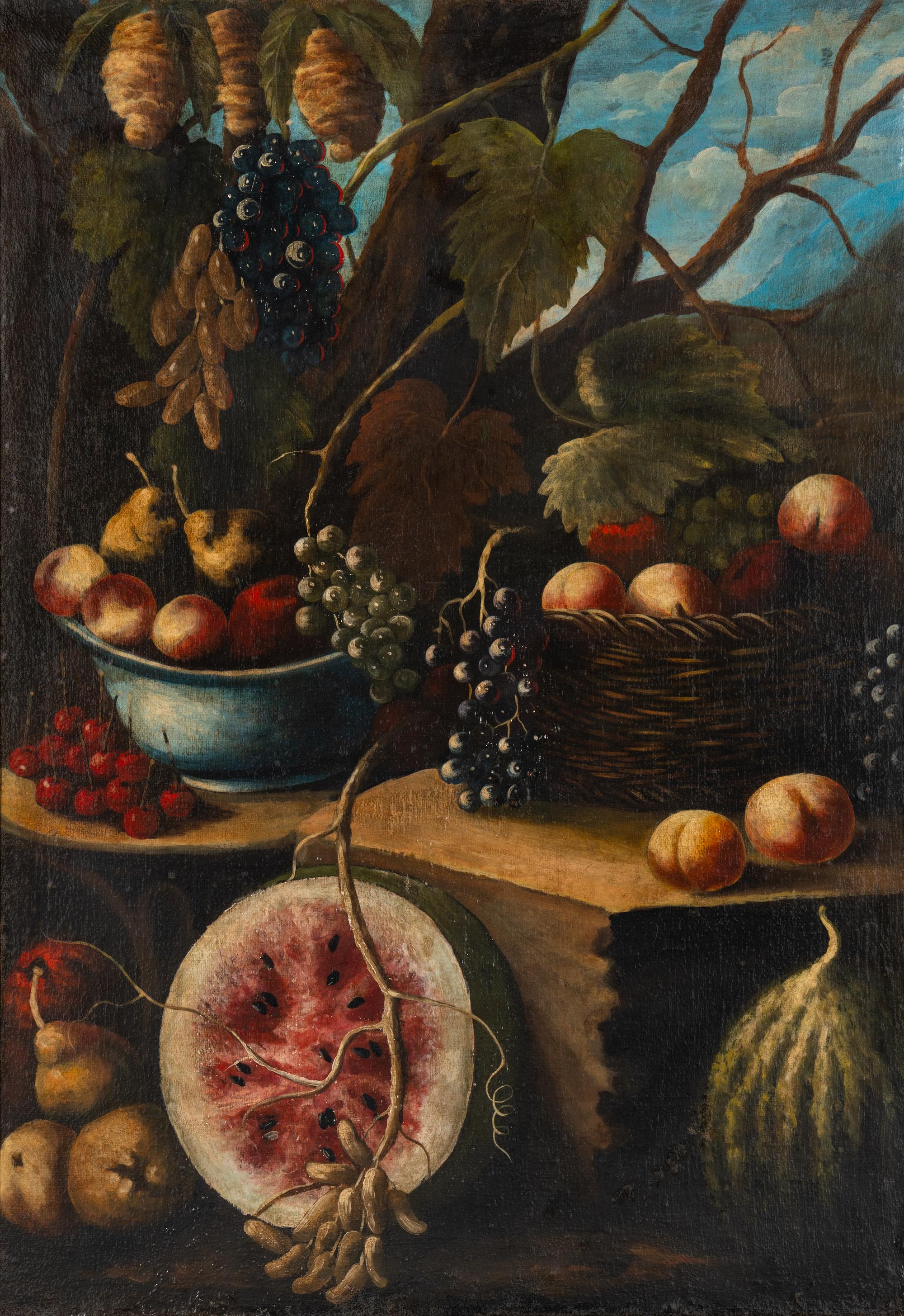 Italian, 19th Century — Still Life of Fruits in a Landscape